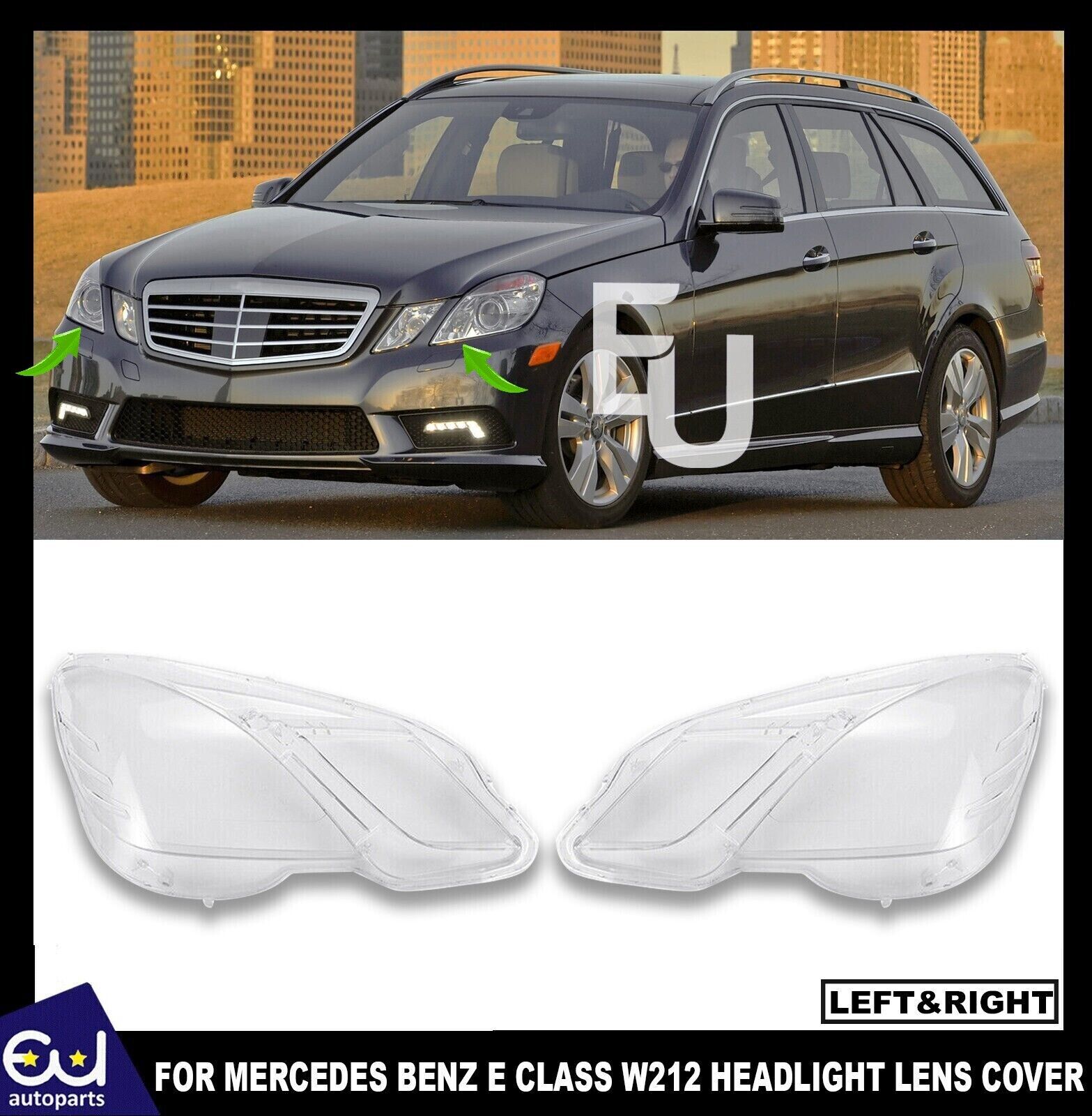 L+R HEADLIGHT LENS COVER REPLACEMENT FOR MERCEDES-BENZ E CLASS W212 2009-2013