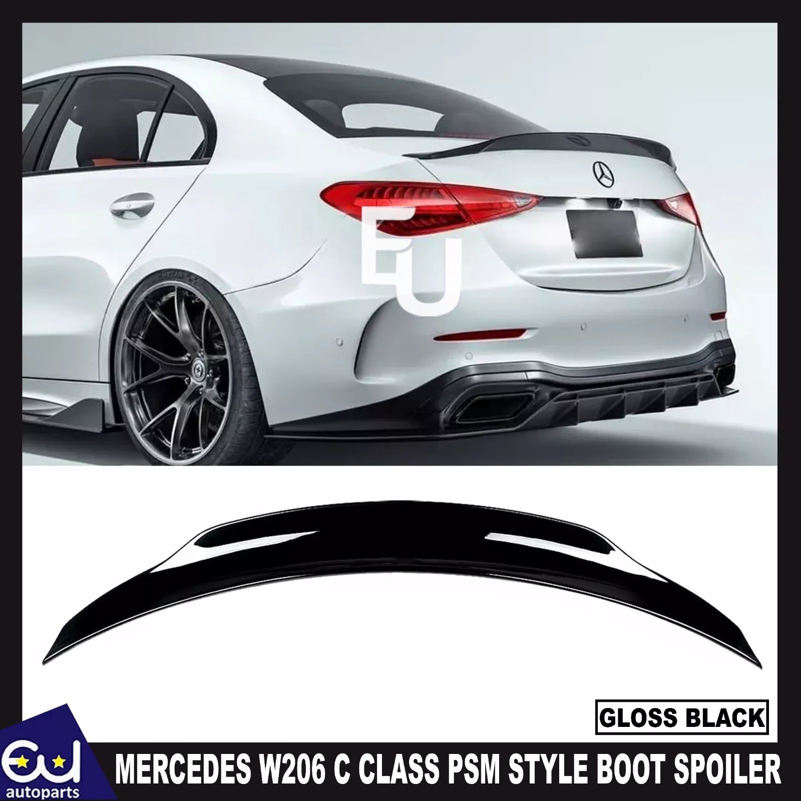 REAR BOOT SPOILER LIP PSM STYLE FOR MERCEDES W206 C CLASS SPORT GLOSS BLACK