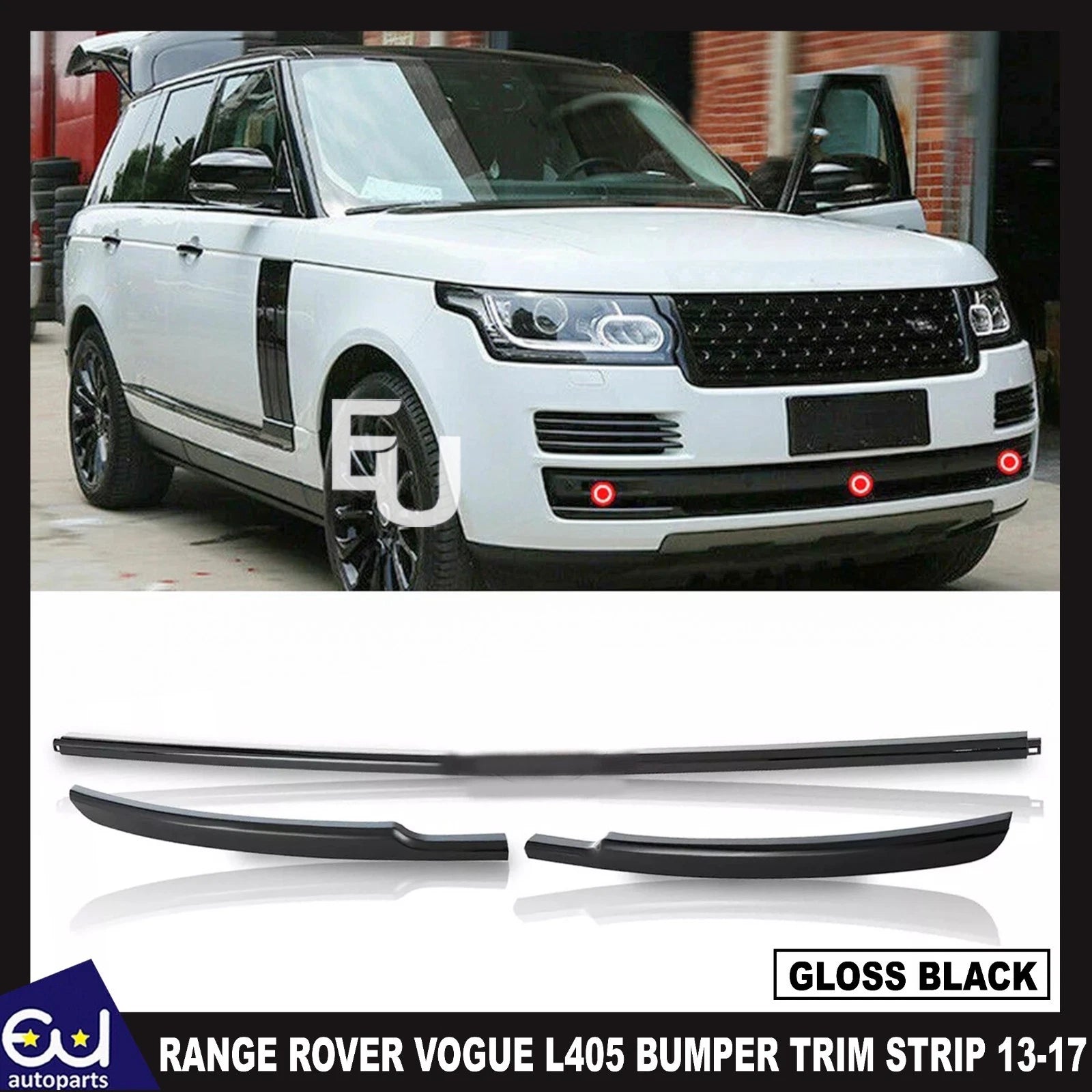 FOR RANGE ROVER VOGUE L405 BUMPER TRIM STRIP 3 PIECE GLOSS BLACK 2013-17 STEALTH