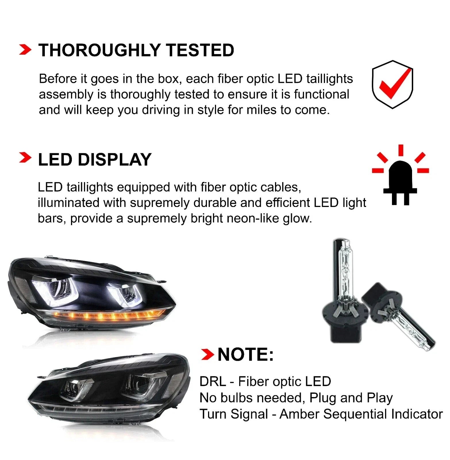 FOR VW GOLF MK6 LED HEADLIGHT SMOKED REAR TAIL LIGHTS LAMP SET 08-13 SEQUENTIAL