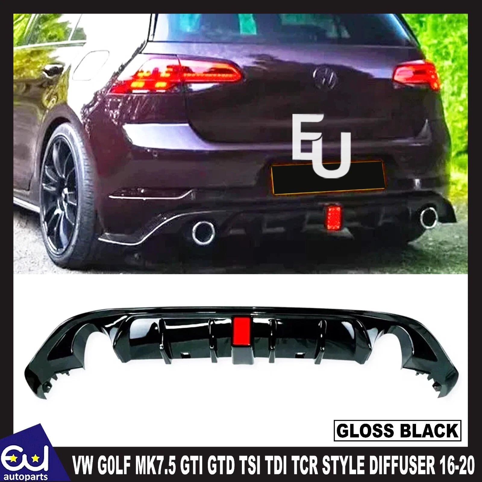 FOR VW Golf MK7.5 GTI GTD TSI TDI TCR STYLE REAR VALANCE DIFFUSER BODY KIT 16-20