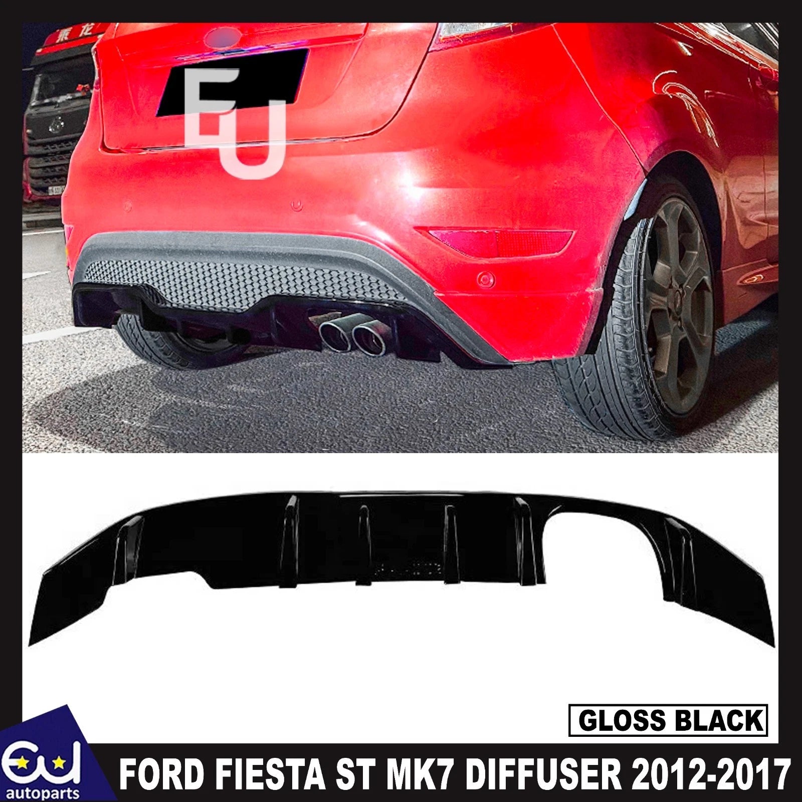 FOR FORD FIESTA ST MK7 REAR DIFFUSER LIP VALANCE BUMPER GLOSS BLACK 2012-2017
