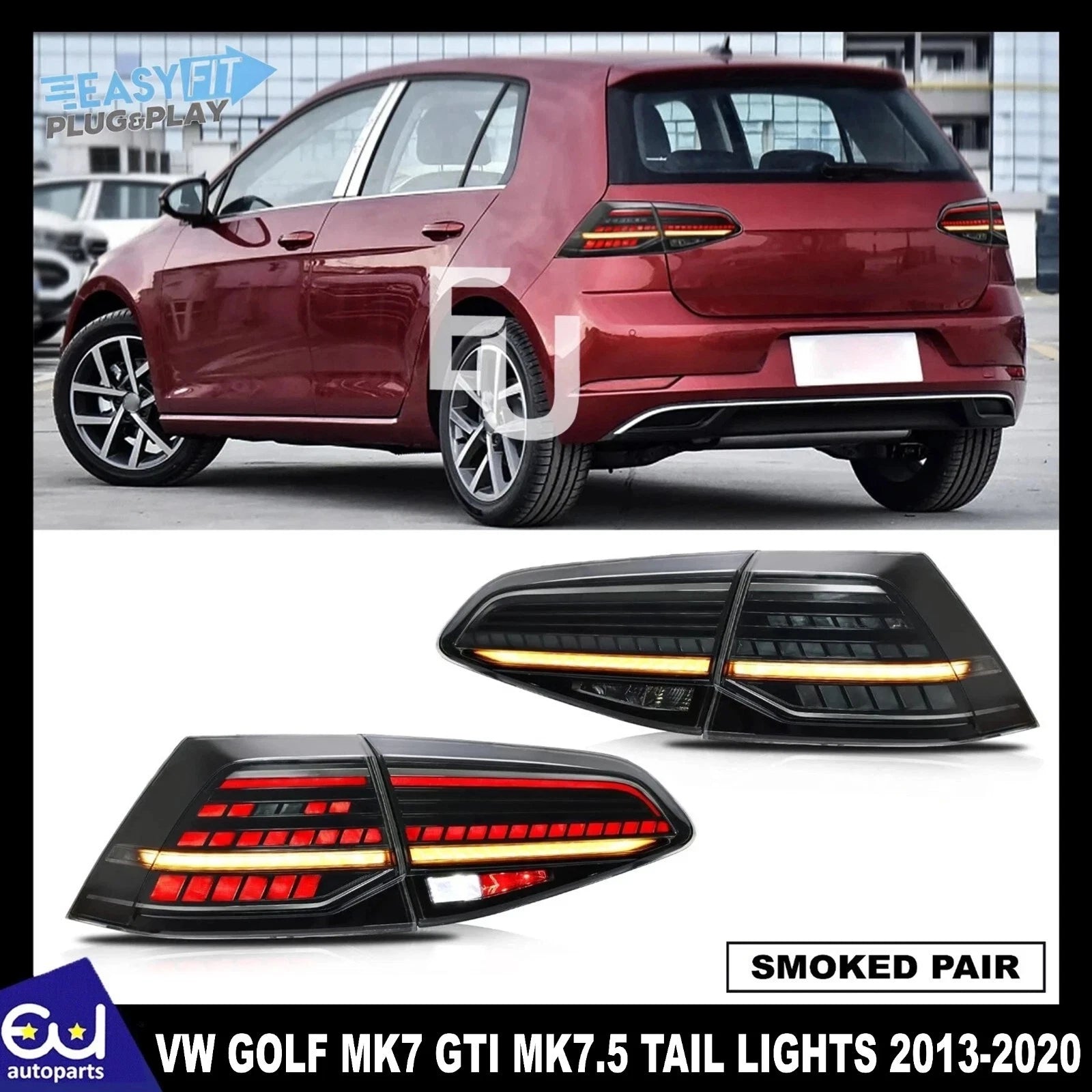 SMOKED REAR TAIL LIGHT LAMP FOR VW GOLF MK7 GTI MK7.5 SMOKED W/SEQUENTIAL 13-20