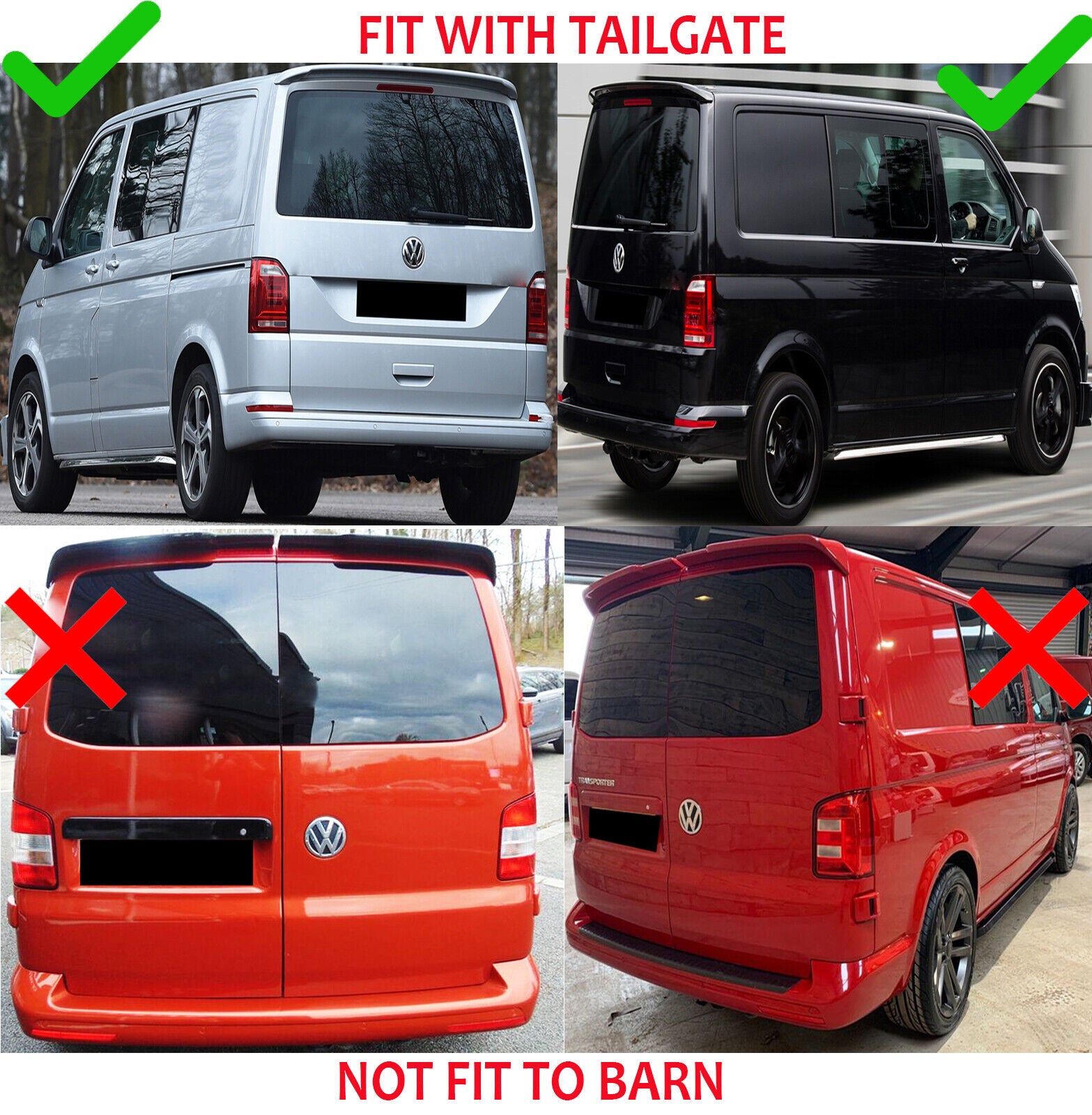 FOR VW TRANSPORTER T6 T6.1 REAR TAILGATE ROOF SPOILER WING SPORTLINE GLOSS 15+