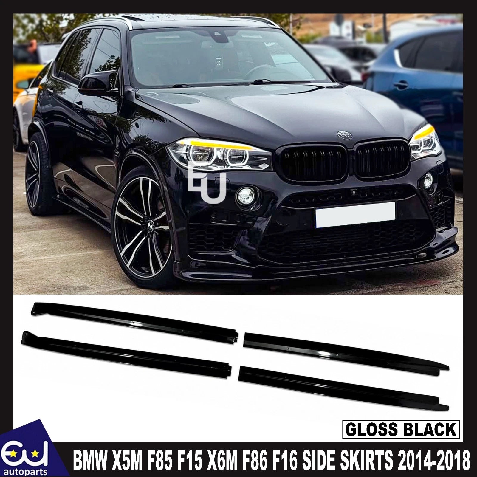 FOR BMW X5M F85 F15 X6M F86 F16 GLOSS BLACK SIDE SKIRT EXTENSION BLADE LIP 14-18