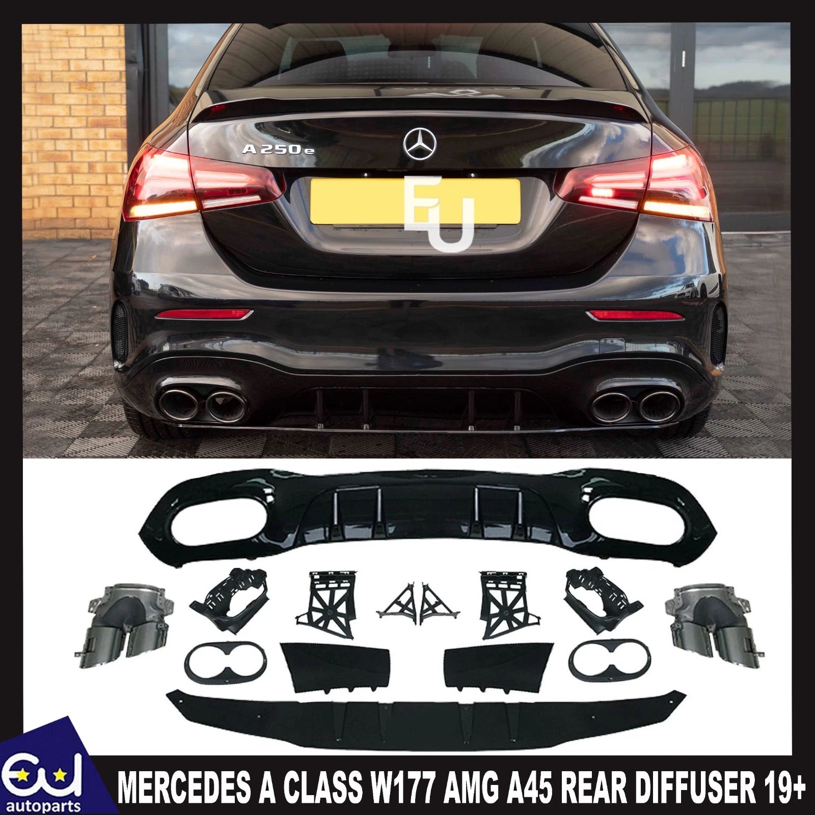 FOR MERCEDES A CLASS W177 AMG A45 LOOK SALOON REAR DIFFUSER TAILPIPES GLOSS 19+