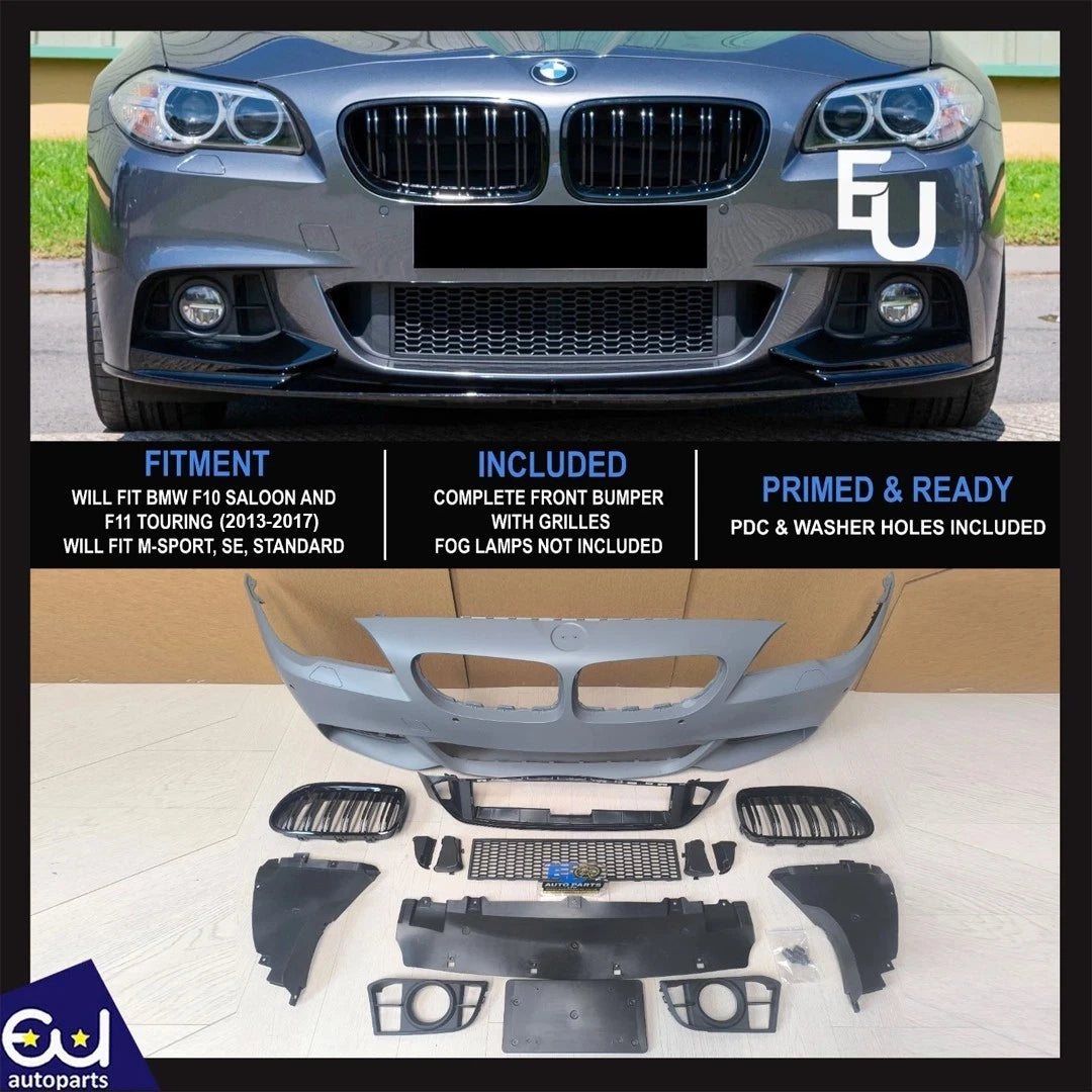 FRONT BUMPER FOR BMW 5 SERIES F10 F11 M-SPORT 2013-17 PRIMED PDC & WASHER HOLES