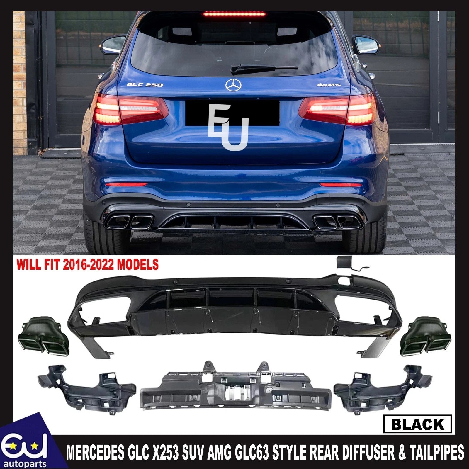 FOR MERCEDES GLC X253 SUV AMG GLC63 STYLE REAR DIFFUSER & TAILPIPES 2016-22