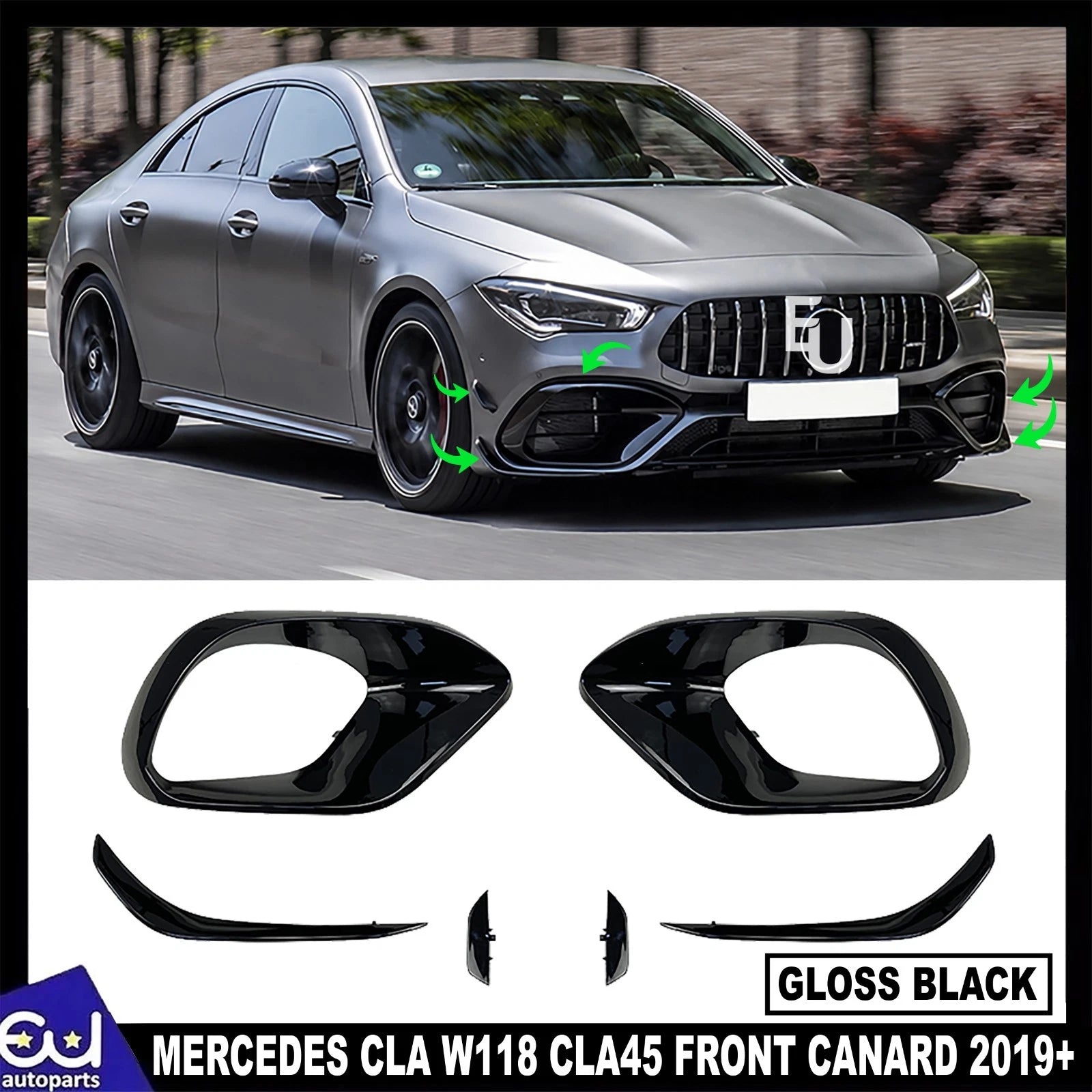 FOR MERCEDES CLA C118 W118 CLA45 AMG FRONT BUMPER SPLITTER LIP AERO KIT CANARDS