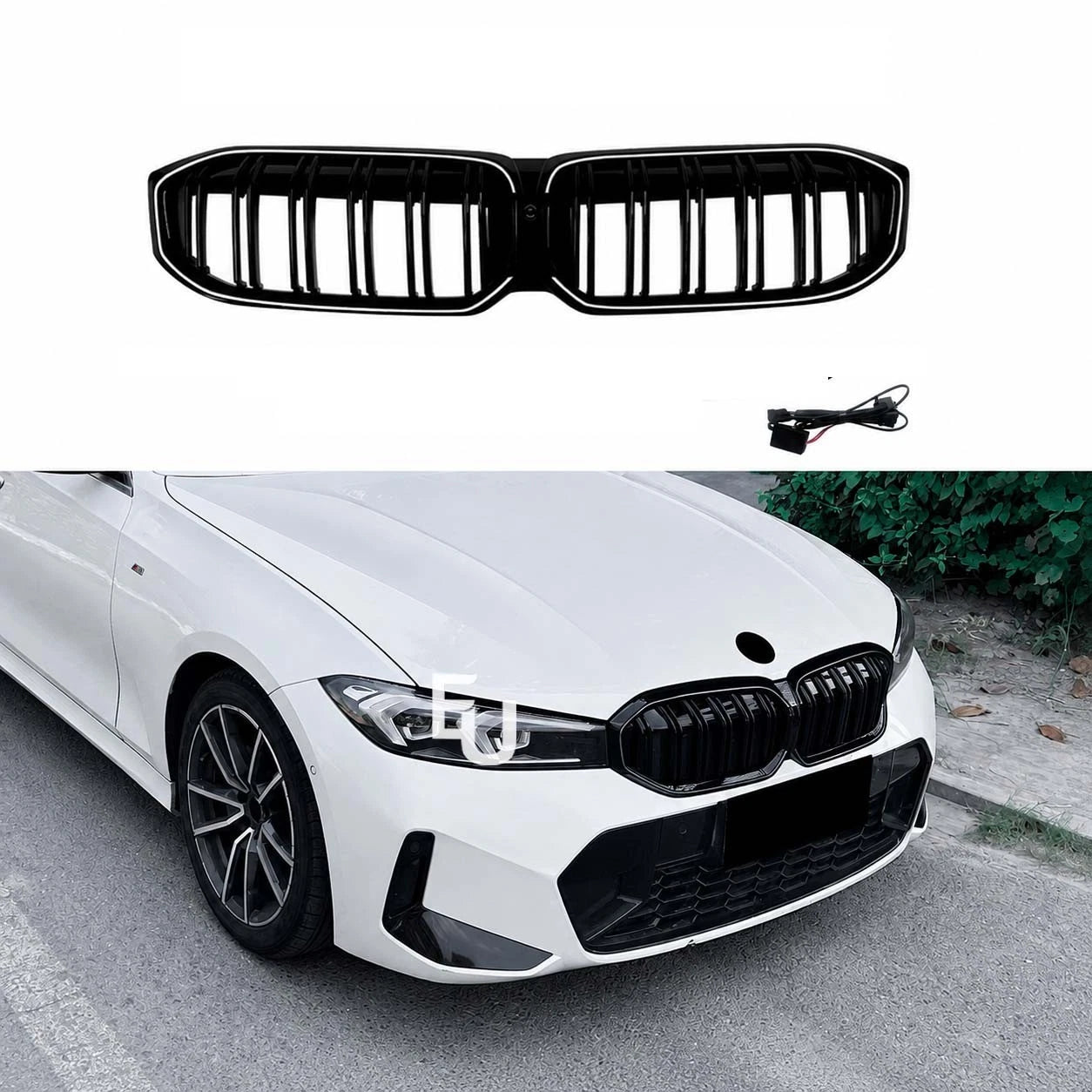 DOUBLE SLAT FOR BMW 3 SERIES G20 G21 LCI LED KIDNEY GRILL GRILLE BLACK 2022+