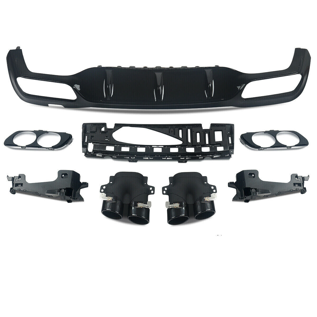 FOR MERCEDES E CLASS W213 E53 LOOK AMG REAR BUMPER DIFFUSER W/ TAILPIPES BLACK