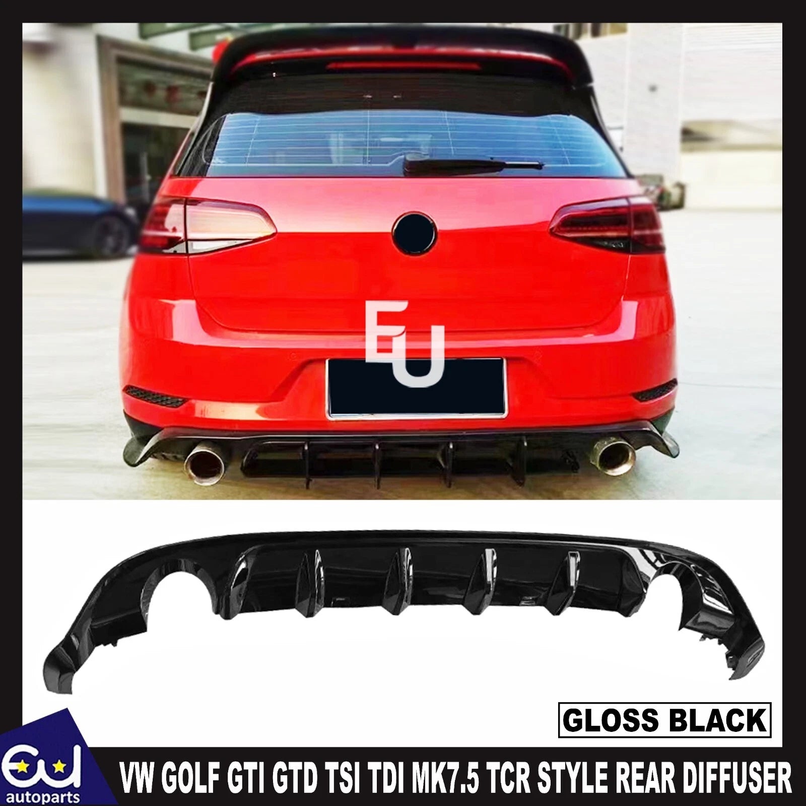FOR VW Golf GTI GTD TSI TDI MK7.5 TCR STYLE REAR VALANCE DIFFUSER SPOILER KIT