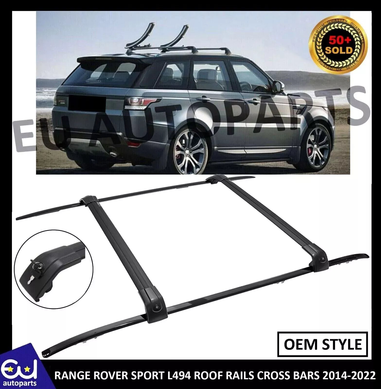 FOR RANGE ROVER SPORT L494 ROOF RAILS AND CROSS BARS GLOSS BLACK 100