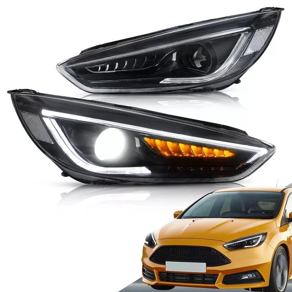 LED HEAD LIGHTS LAMPS SET FOR FORD FOCUS 2015-2018 WITH SEQUENTIAL INDICATORS