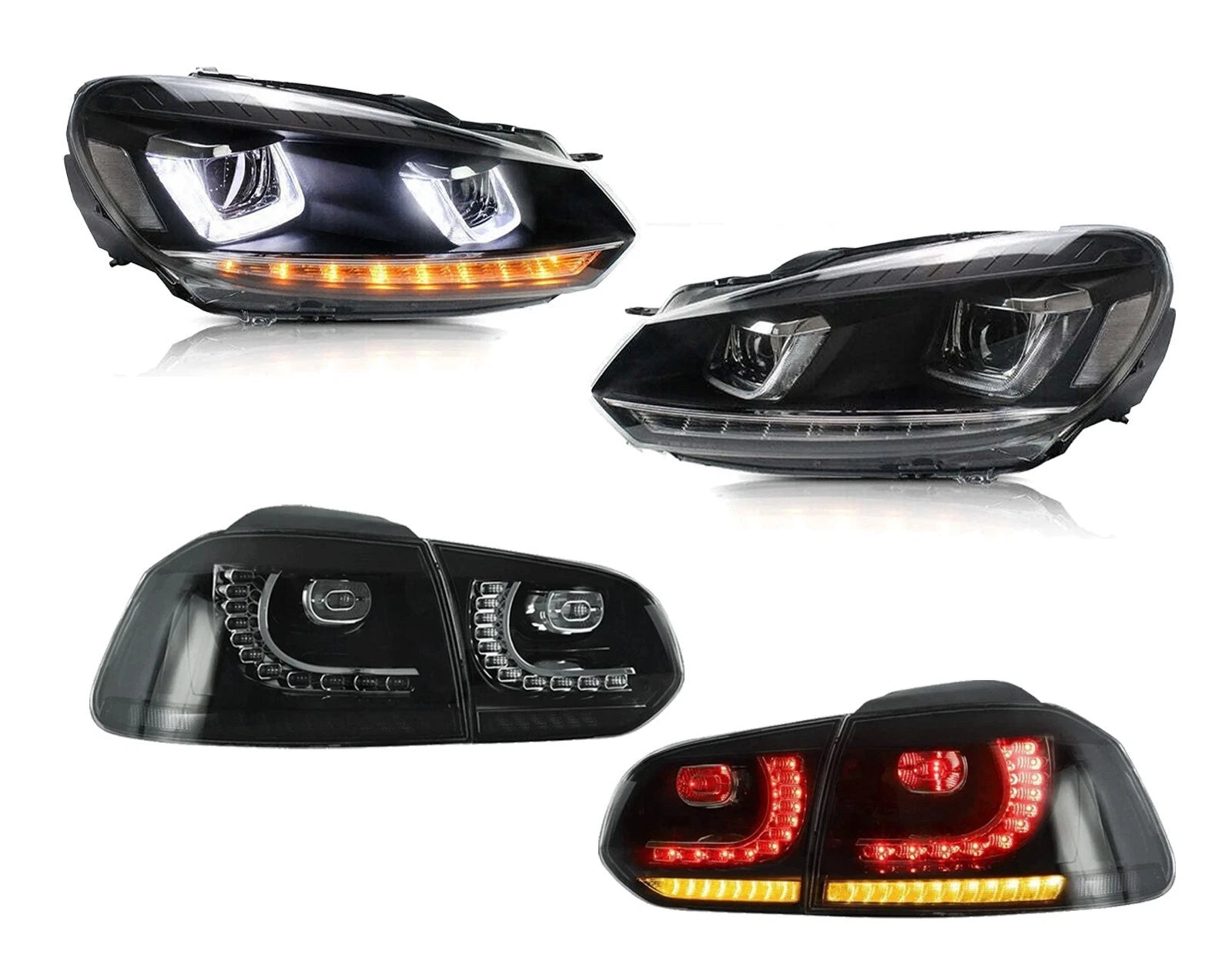 FOR VW GOLF MK6 LED HEADLIGHT SMOKED REAR TAIL LIGHTS LAMP SET 08-13 SEQUENTIAL