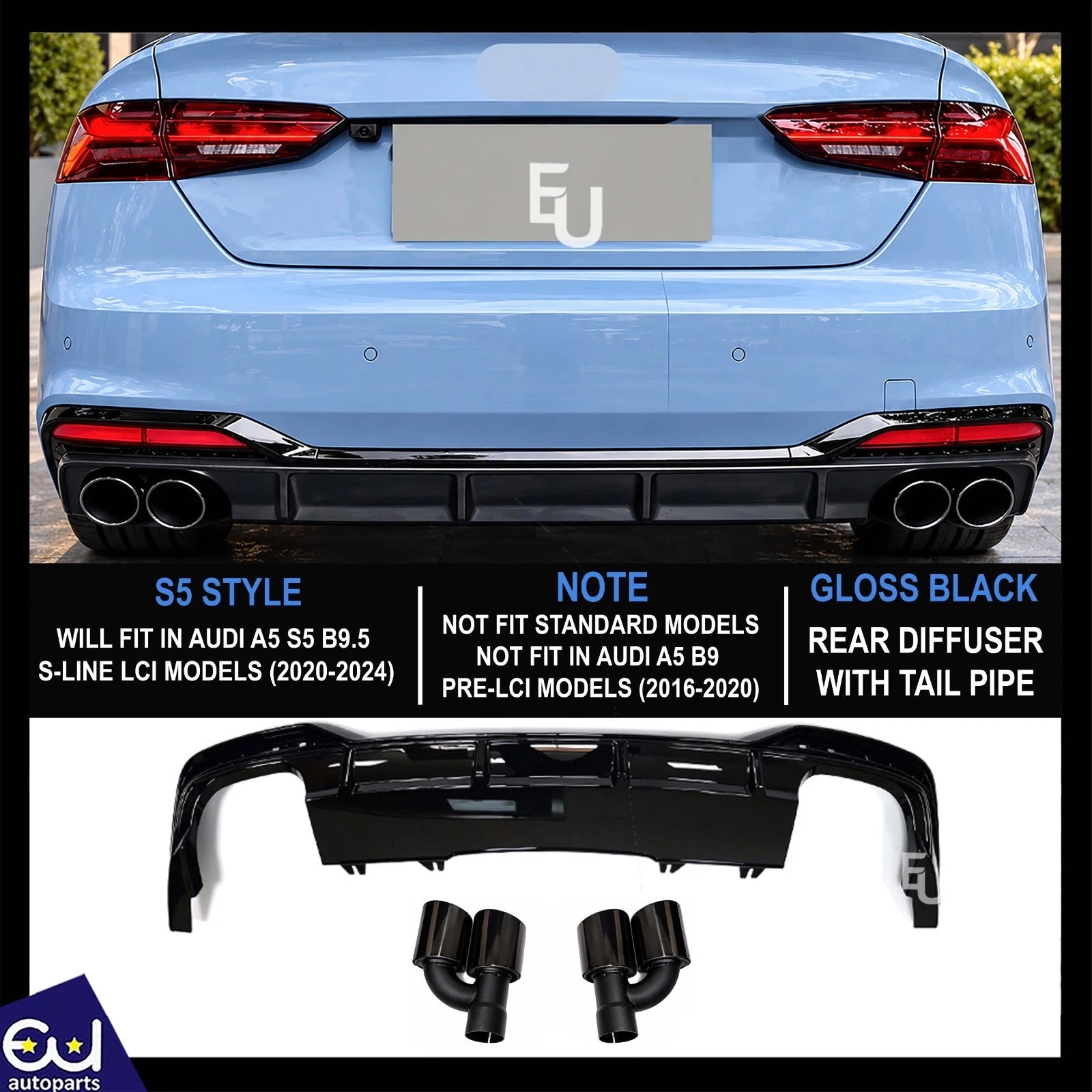 FOR AUDI A5 S5 B9.5 F5 S-LINE FACELIFT REAR BUMPER DIFFUSER TAILPIPES 2020-2024