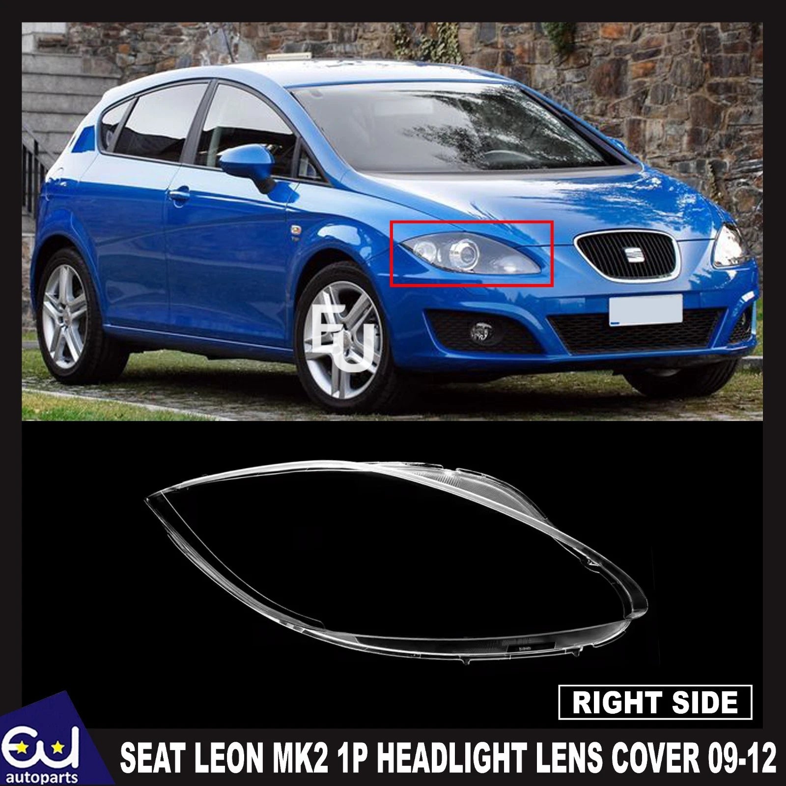 FOR SEAT LEON MK2 1P CLEAR HEADLIGHT LENS SHELL LAMPSHADE RIGHT DRIVER SIDE 9-12