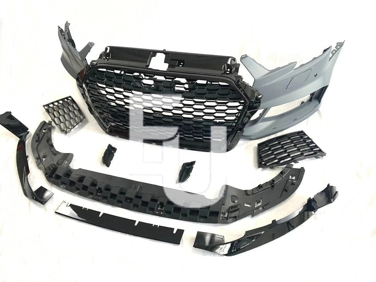 RS3 STYLE FRONT BUMPER CONVERSION KIT FOR AUDI A3 S3 8V 2016–2020 FACELIFT SEDAN