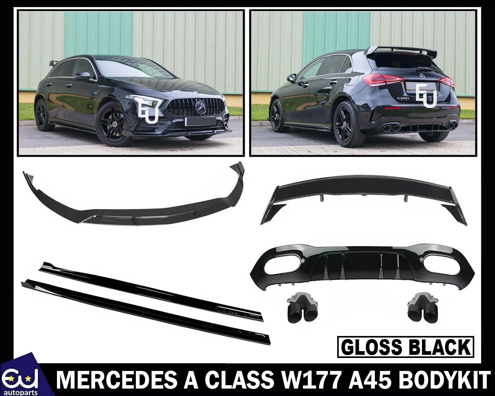 FOR MERCEDES A CLASS W177 A45 BODYKIT FRONT SPLITTER REAR DIFFUSER ROOF SPOILER