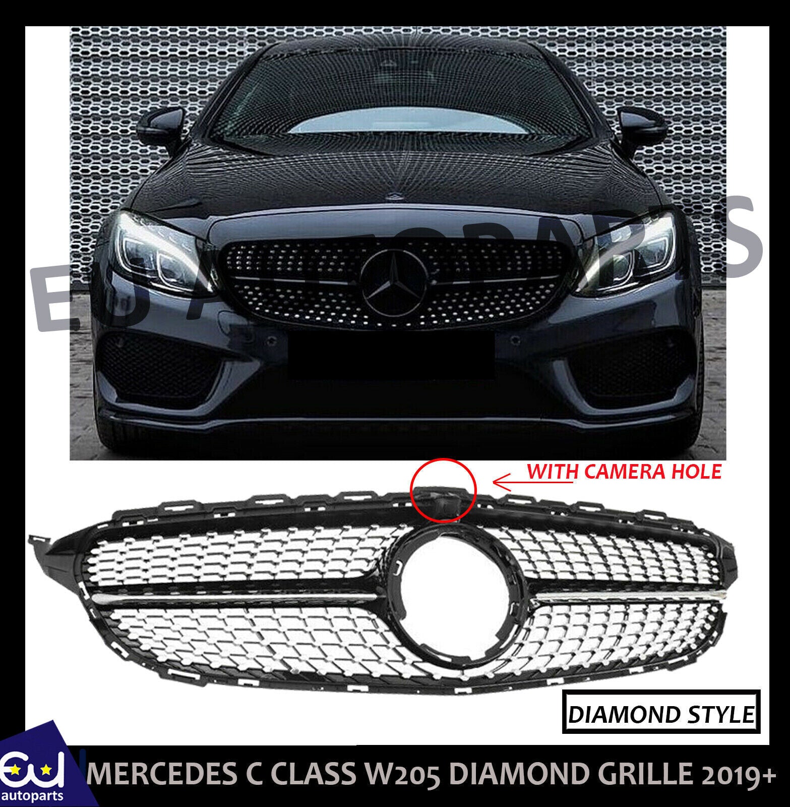 FOR MERCEDES C CLASS W205 GRILLE GRILL 2019 + DIAMOND AMG STYLE WITH CAMERA