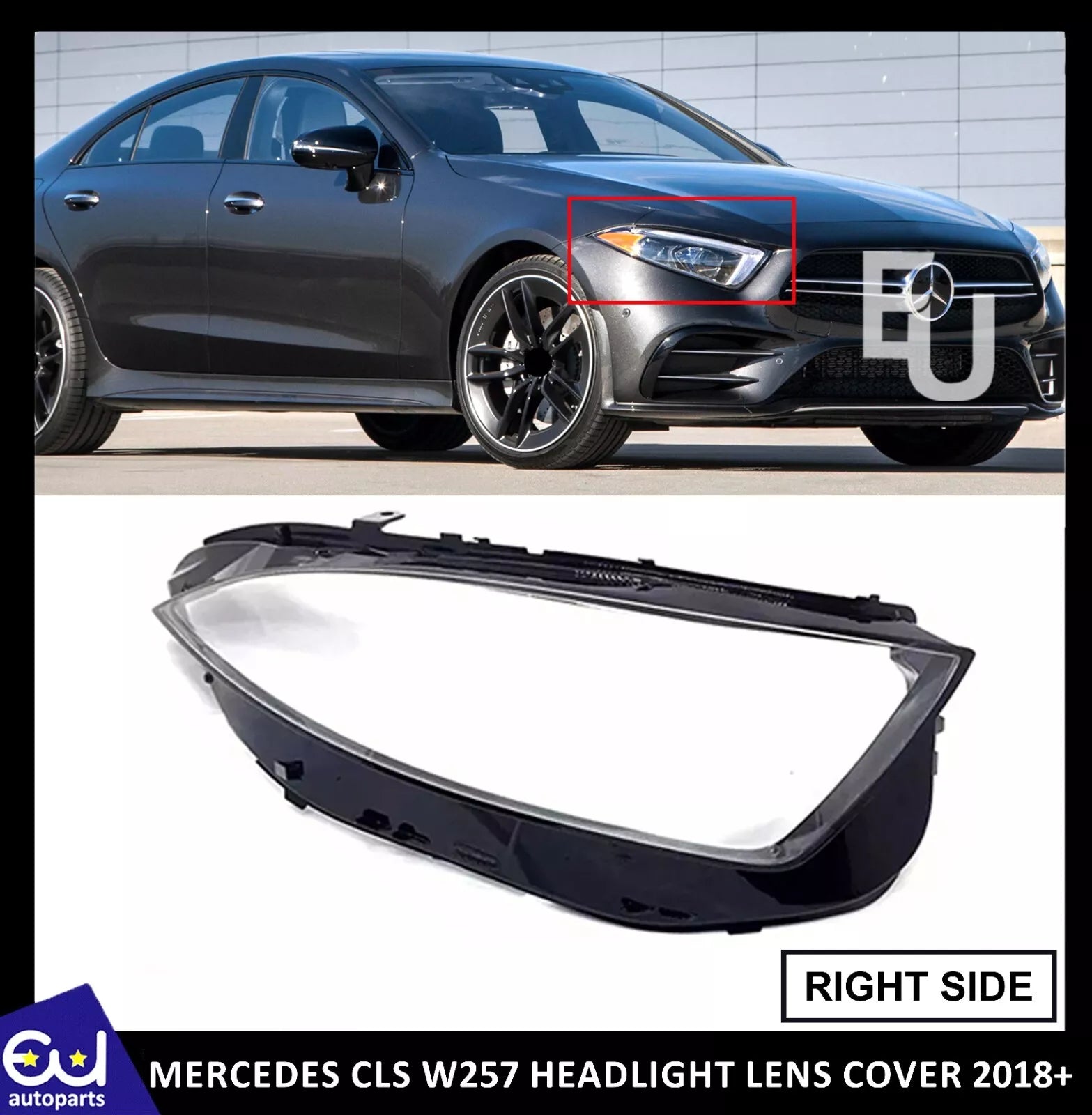 RIGHT DRIVER SIDE HEADLIGHT LAMP LENS GLASS COVER FOR FOR MERCEDES CLS W257 18+