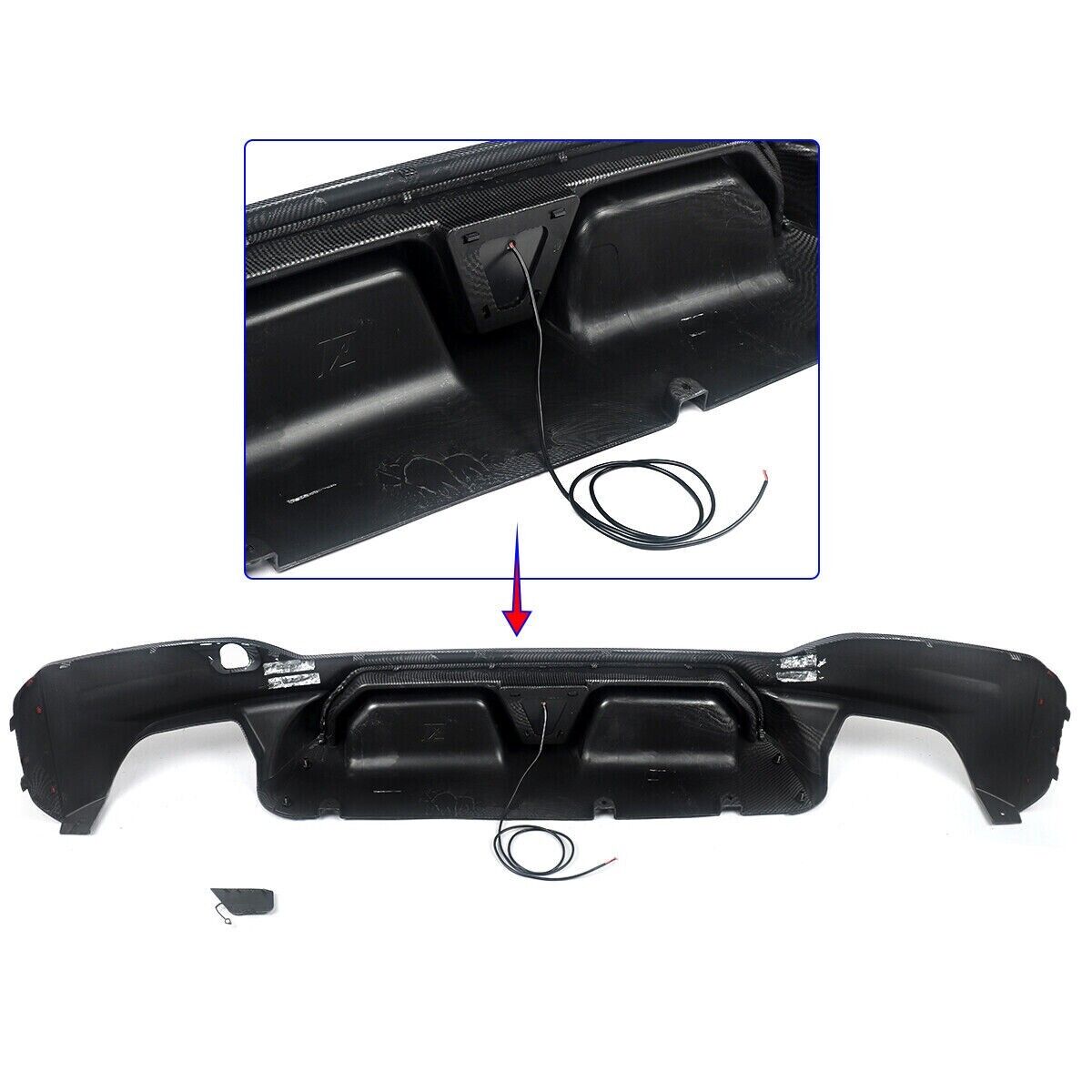 CARBON LOOK REAR BUMPER DIFFUSER LIP W/LIGHT FOR BMW 5 SERIES G30 G38 2017-2022