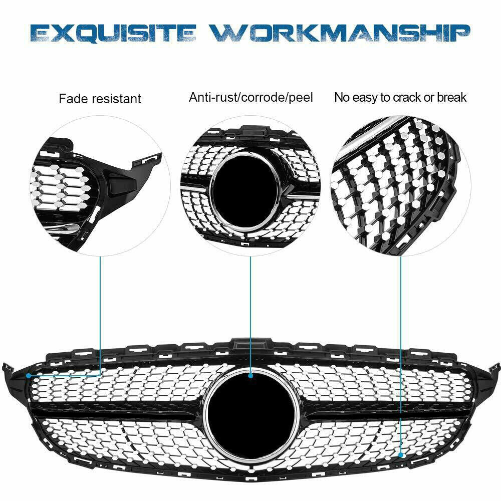 FOR MERCEDES W205 C205 C CLASS BLACK DIAMOND FRONT GRILL GRILLE AMG C43 15-18
