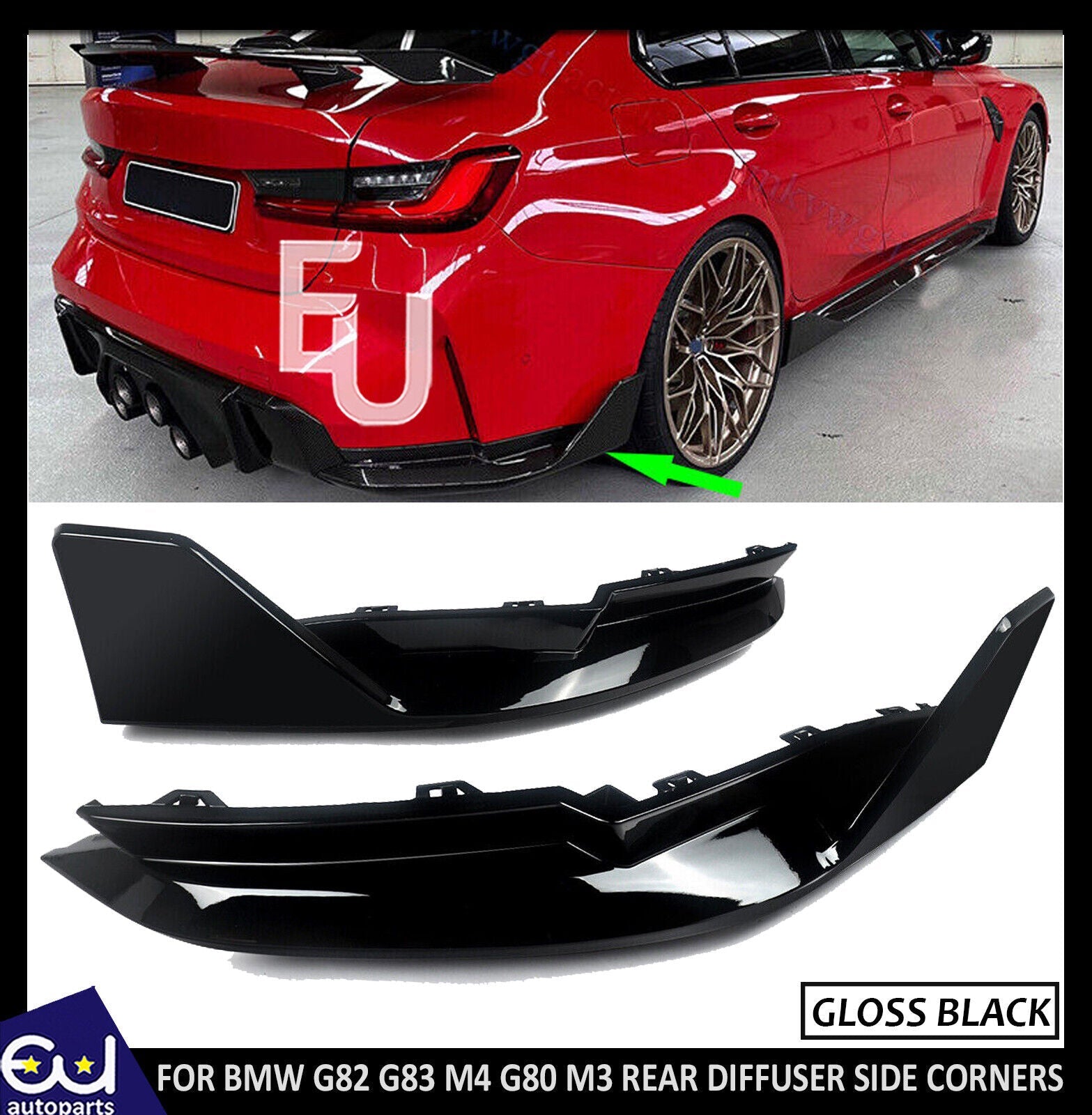 FOR BMW G82 G83 M4 G80 M3 REAR BUMPER SIDE DIFFUSER CORNER COVER LIP GLOSS BLACK