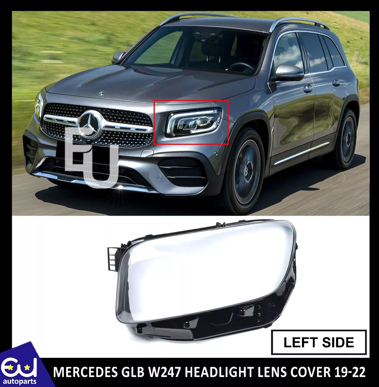 LEFT PASSENGER SIDE HEADLIGHT LENS HEADLAMP COVER FOR MERCEDES GLB W247 2019-22