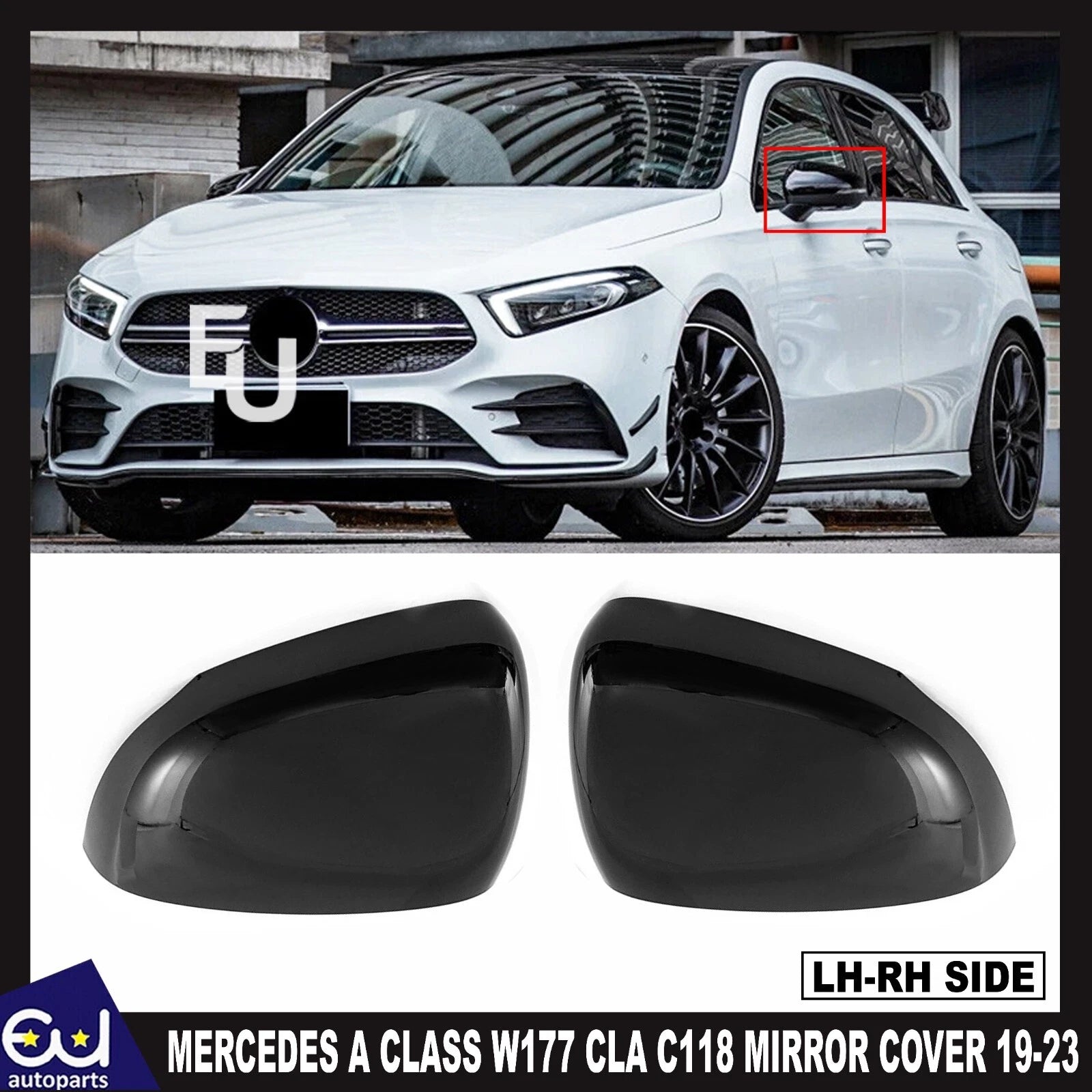 FOR MERCEDES A CLASS W177 CLA C118 GLOSS BLACK WING MIRROR COVER PAIR 2019-2023