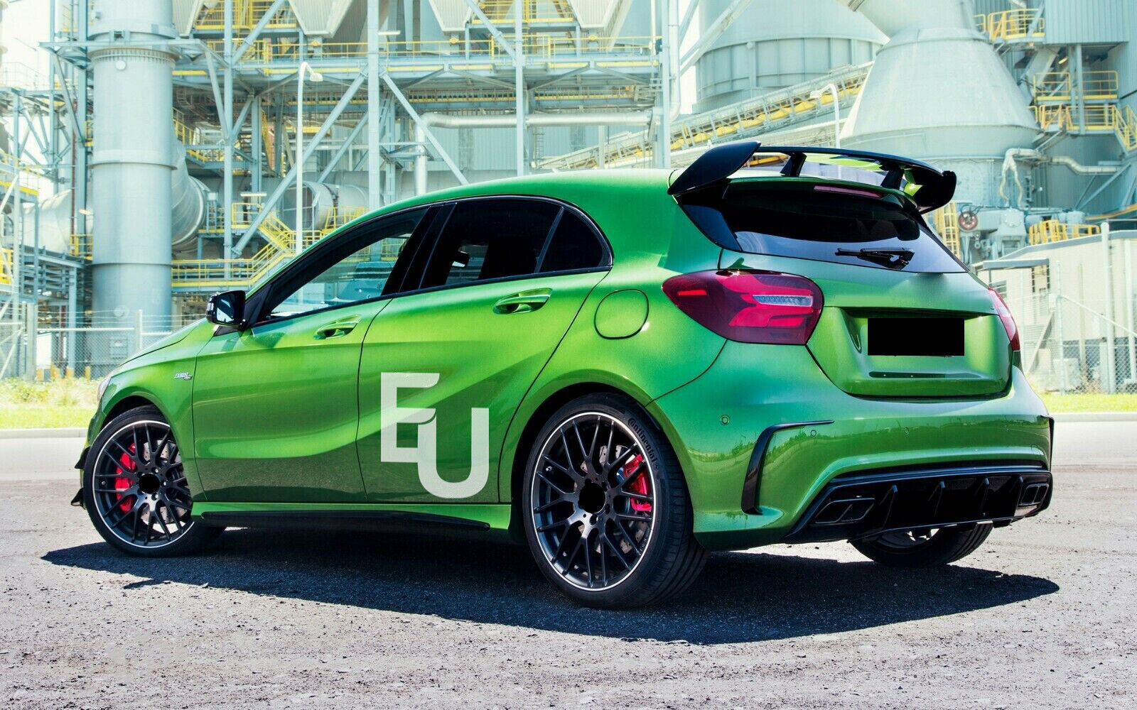 FOR MERCEDES A CLASS W176 AMG A45 LOOK REAR DIFFUSER SPLITTER GLOSS BLACK 12-18