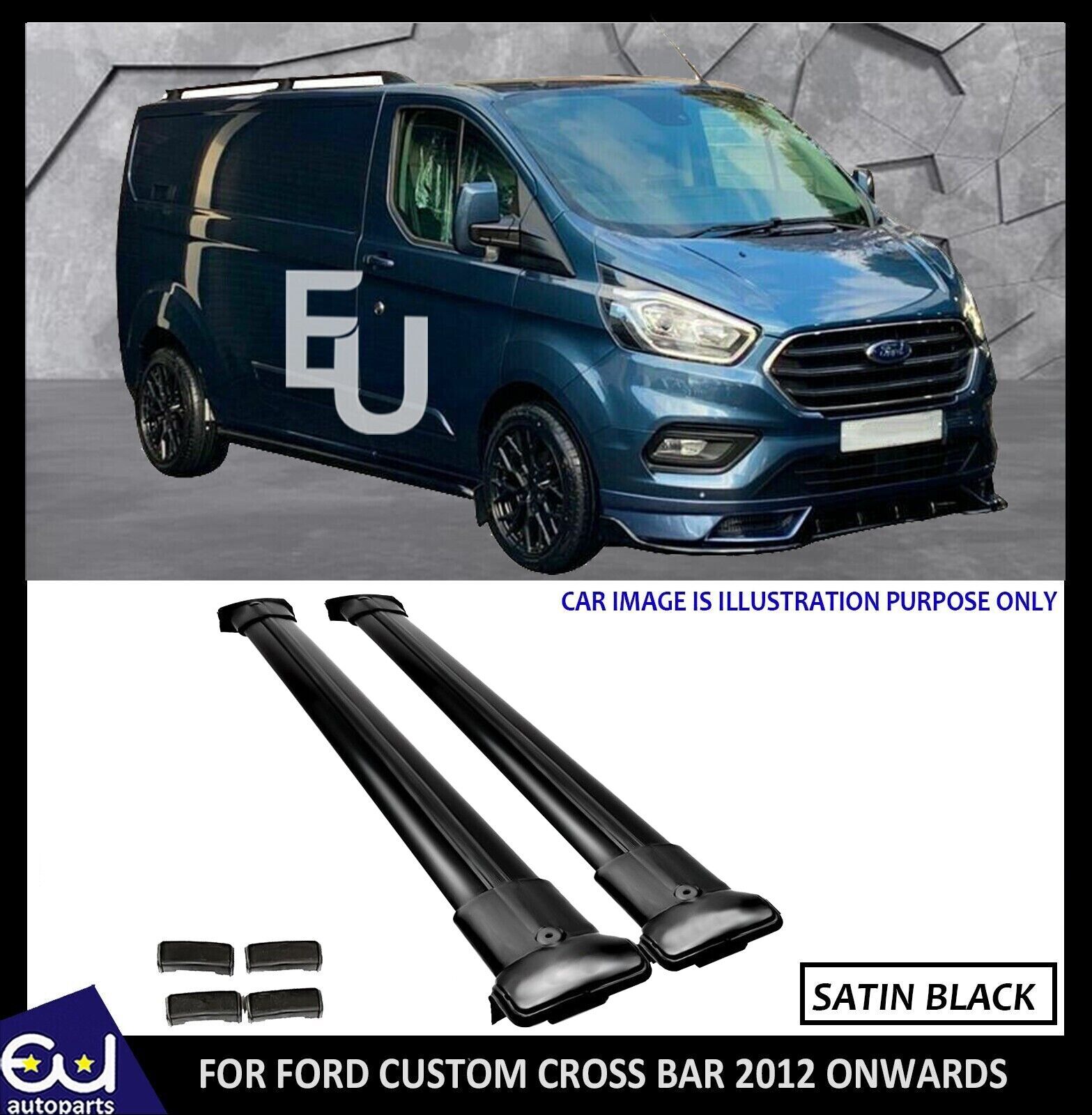 FITS Ford Custom Cross Bars Set - Fits SWB & LWB Powder BLACK 2012-on