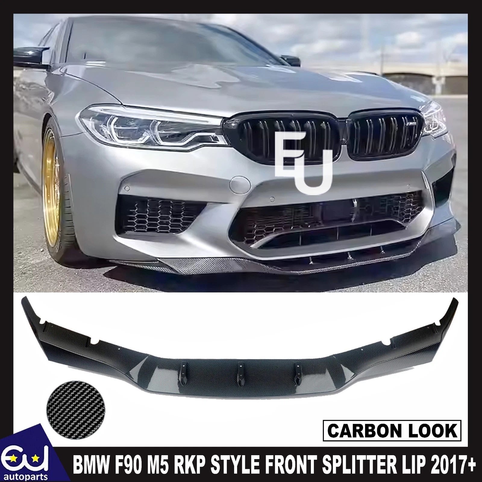 FOR BMW F90 M5 CARBON LOOK RKP STYLE FRONT BUMPER LIP SPOILER SPLITTER 2017 ON