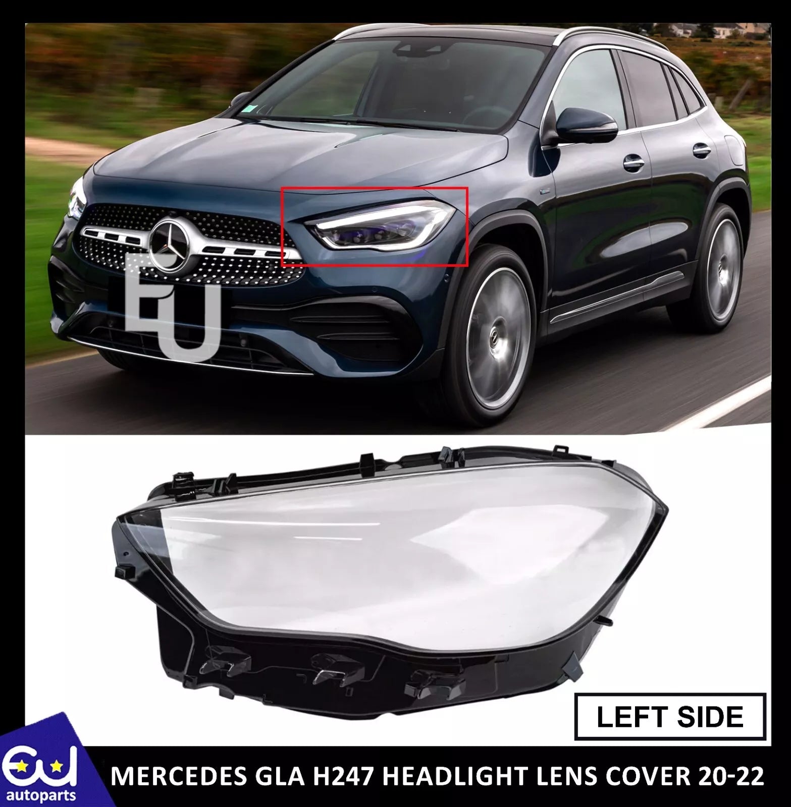 FOR MERCEDES GLA H247 LEFT PASSENGER SIDE HEADLIGHT LENS COVER HEADLAMP 20-22