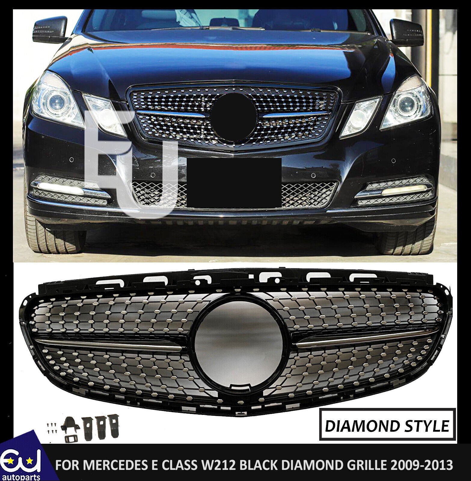 FOR MERCEDES E CLASS W212 FRONT SILVER DIAMOND GRILLE GRILL 2009-2013
