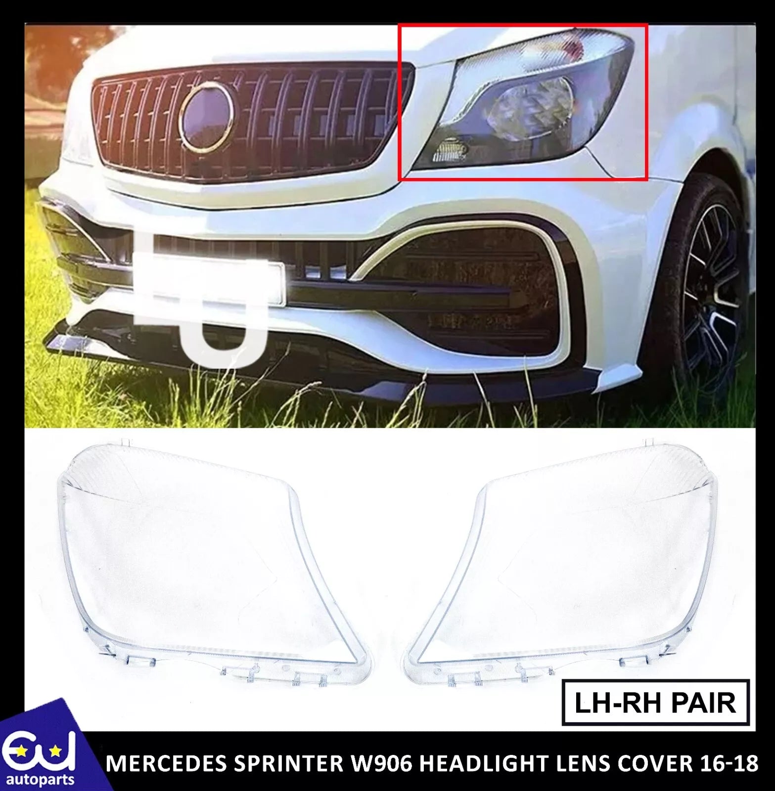 FOR MERCEDES SPRINTER W906 LEFT RIGHT SIDE PAIR HEADLIGHT LENS HEADLAMP COVER