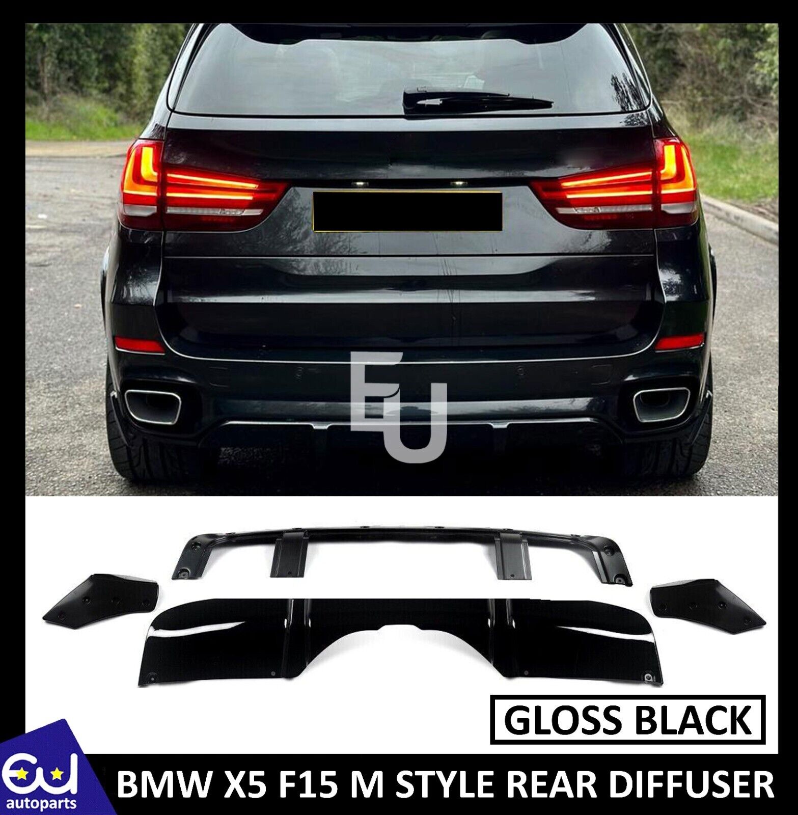 FOR BMW X5 F15 M SPORT REAR DIFFUSER LIP SPLITTER VALANCE GLOSS BLACK