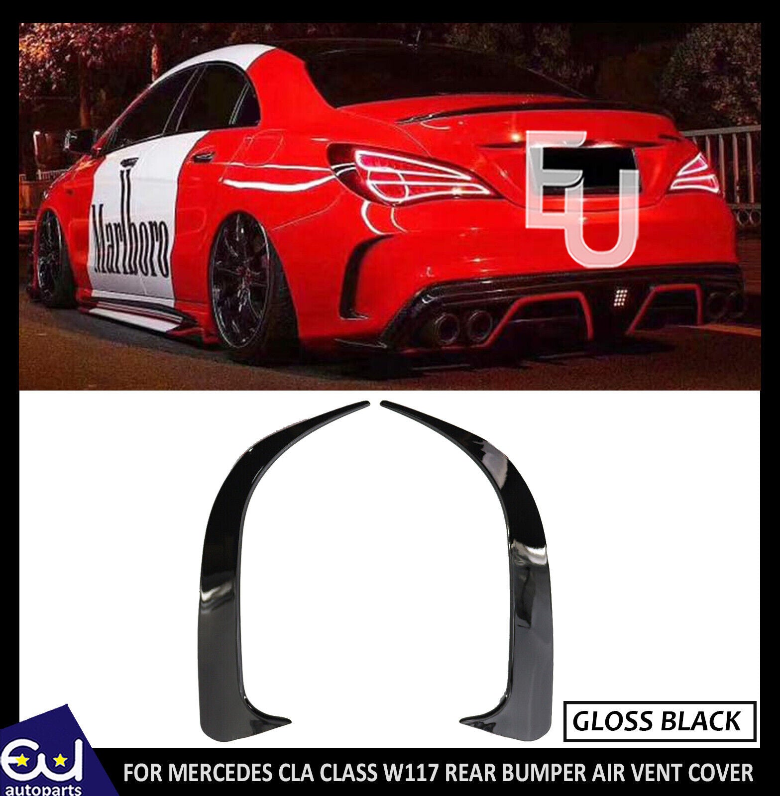 FOR MERCEDES CLA W117  REAR BUMPER SPOILER AIR VENT COVER GLOSS BLACK