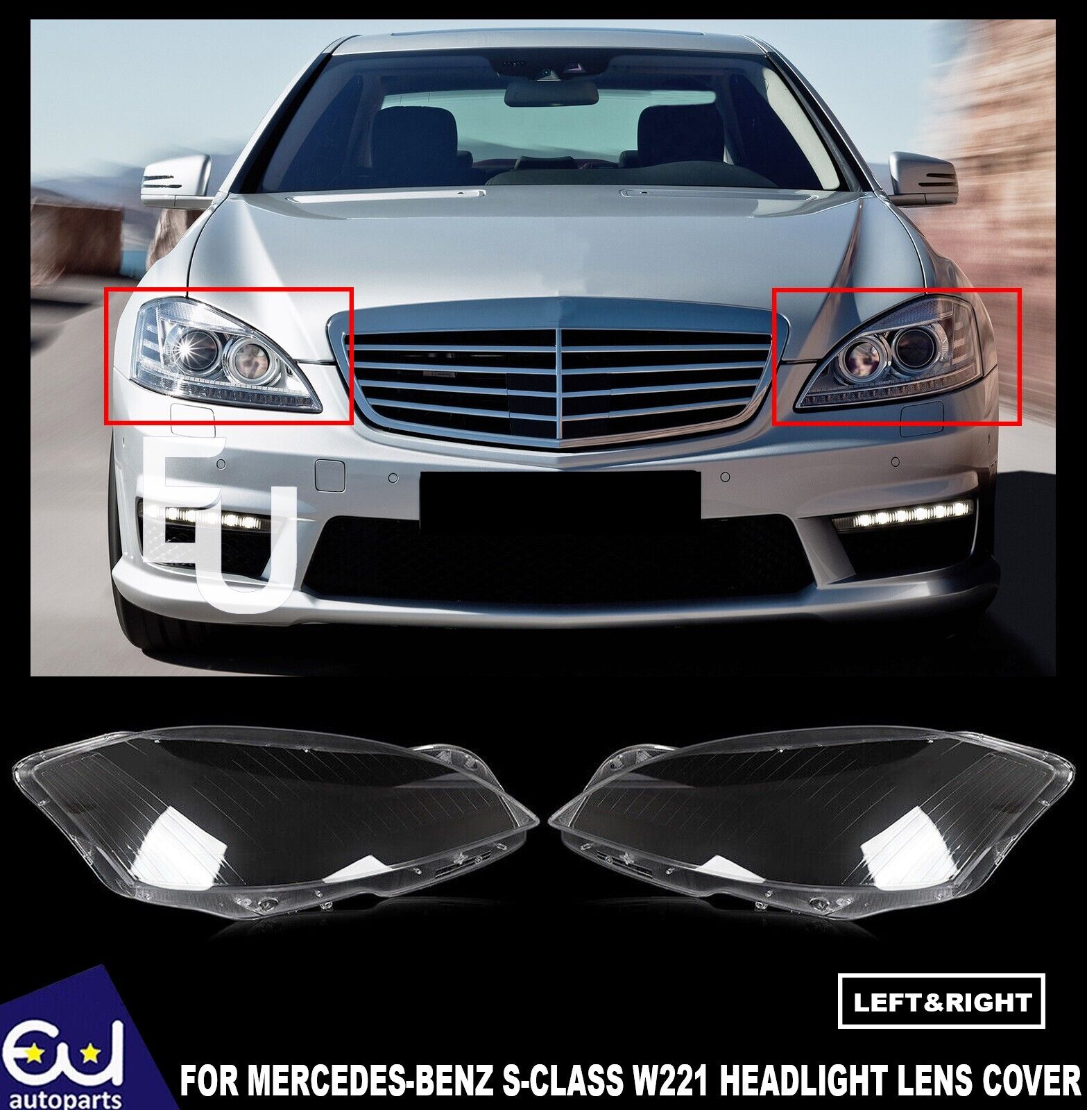 HEADLIGHT LENS HEADLAMP COVER FOR MERCEDES S-CLASS W221 S430 S450 S550 2006-2009