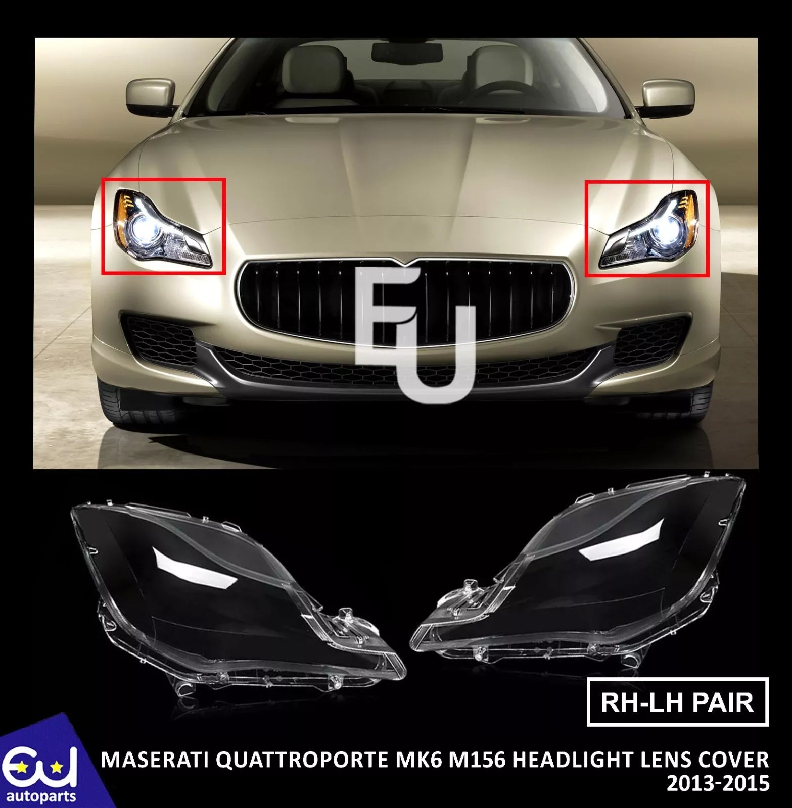 PAIR FOR MASERATI QUATTROPORTE MK6 M156 HEADLAMP HEADLIGHT LENS COVER 2013-2015