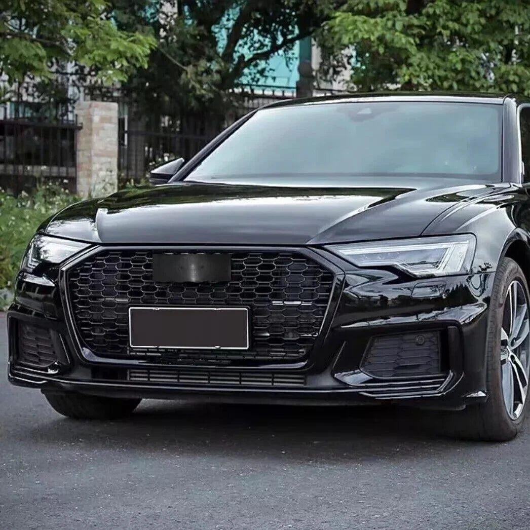 RS6 LOOK FRONT HONEYCOMB GRILLE GRILL FOR AUDI A6 AVANT S6 C8 GLOSS BLACK 18-25