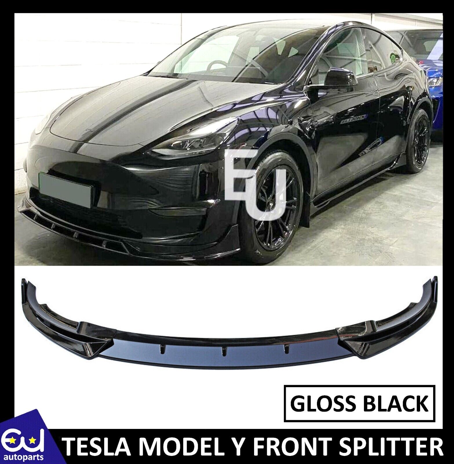 FOR TESLA MODEL Y FRONT BUMPER SPLITTER LIP SPOILER GLOSS BLACK 2020-2023
