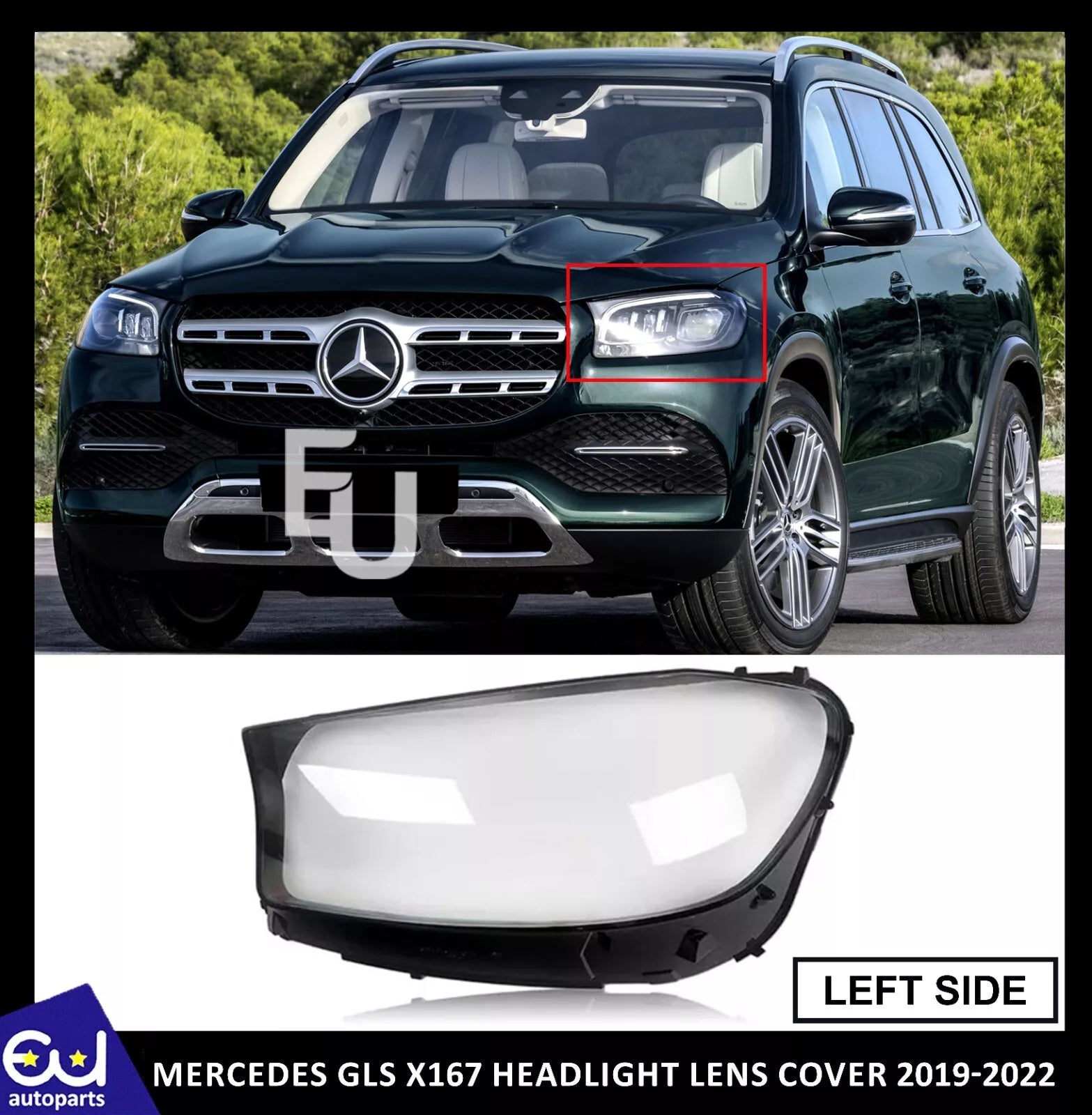 LEFT PASSENGER SIDE HEADLIGHT HEADLAMP LENS COVER FOR MERCEDES GLS X167 19-22
