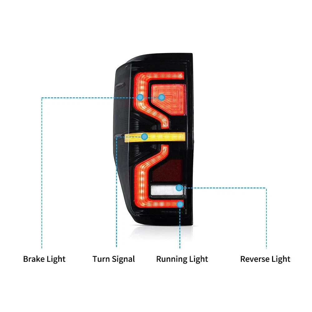 SMOKED SEQUENTIAL LED TAIL LIGHTS LAMPS FOR FORD RANGER 2012-21 W/STARTUP RAPTOR