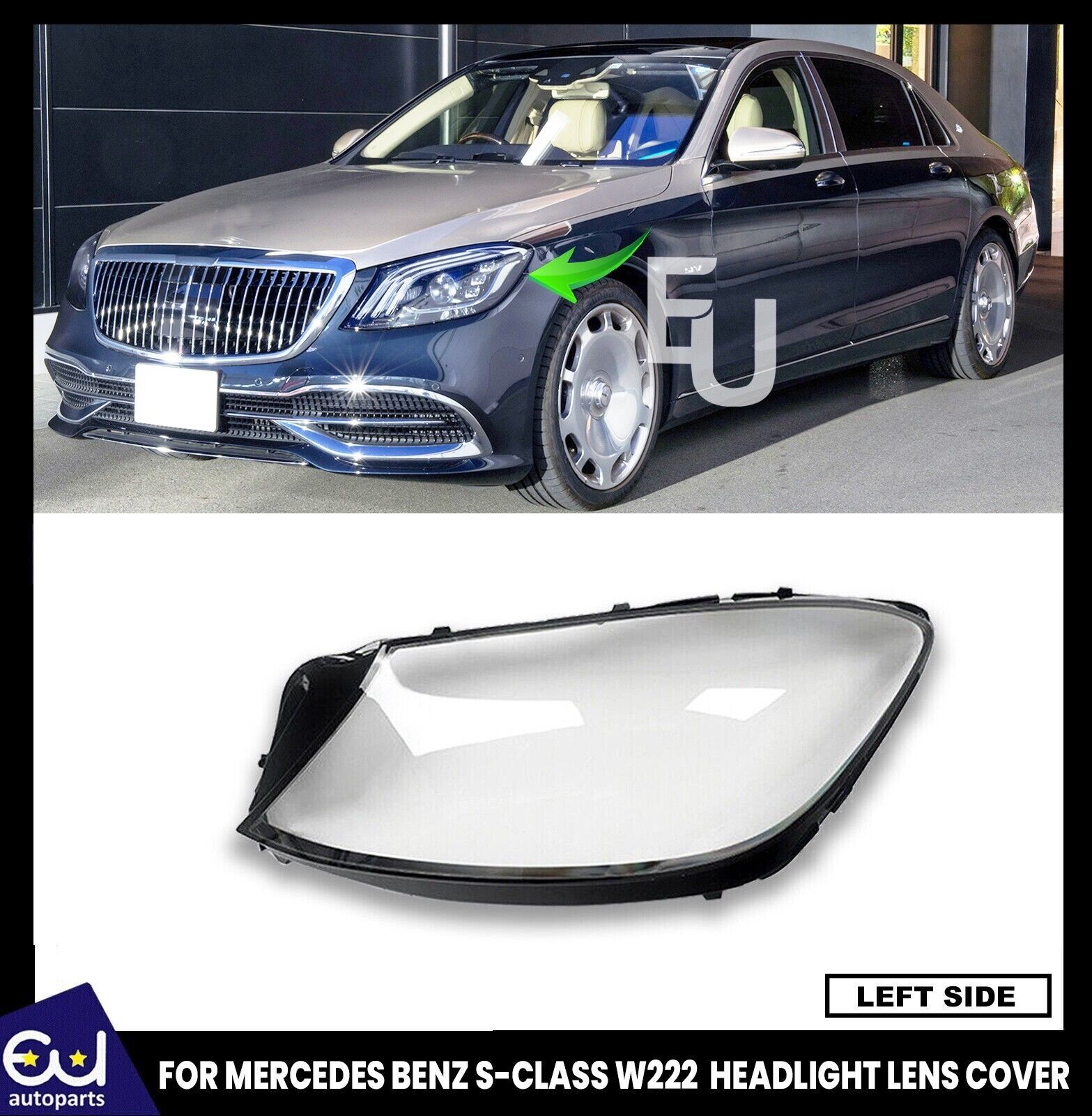 LEFT FOR MERCEDES-BENZ S CLASS W222 LCI HEADLAMP HEADLIGHT LENS COVER 2018-2020