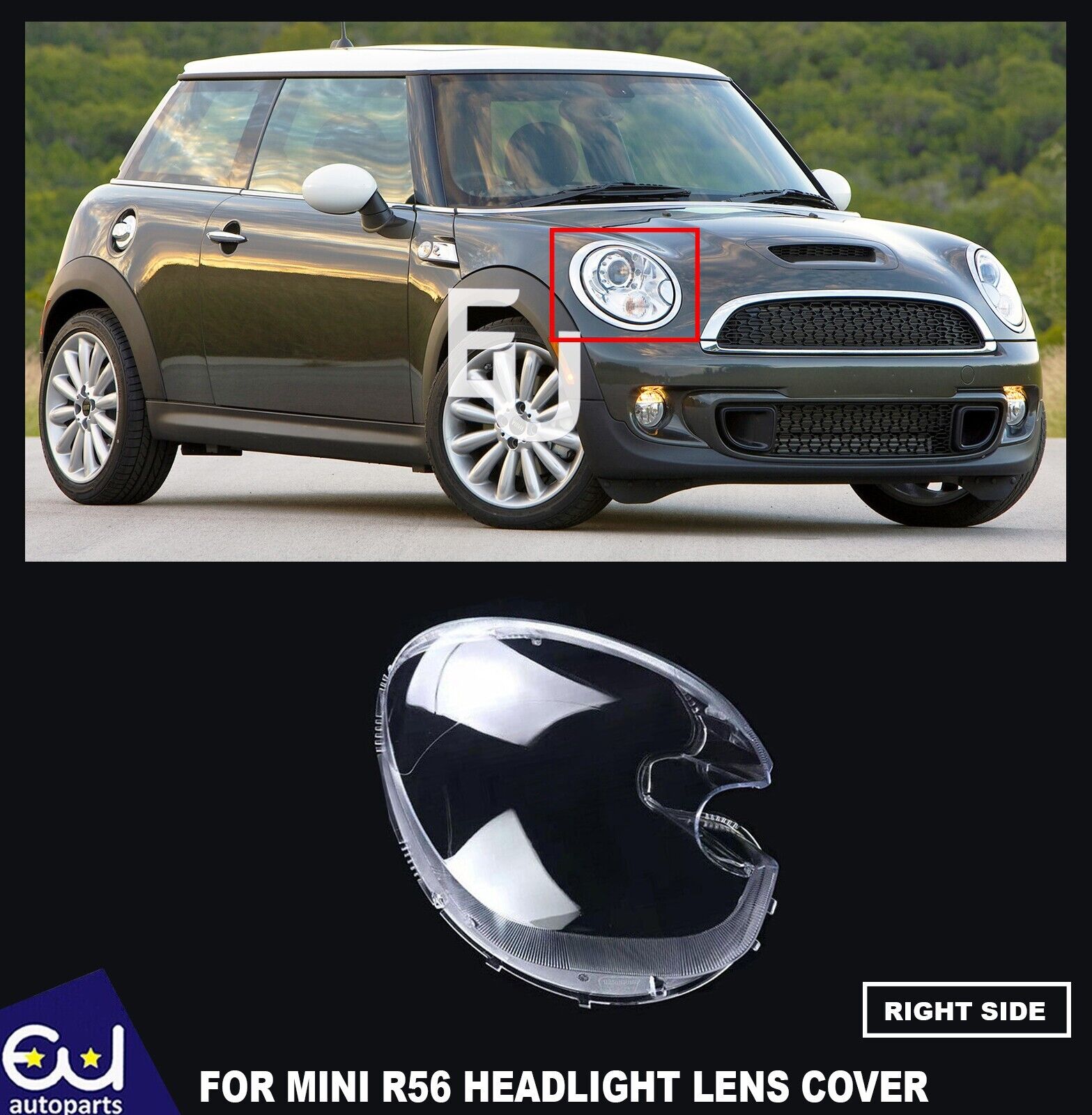 FOR RIGHT FRONT HEADLIGHT LENS COVER LAMPSHADE FOR BMW MINI COOPER R56 HATCHBACK