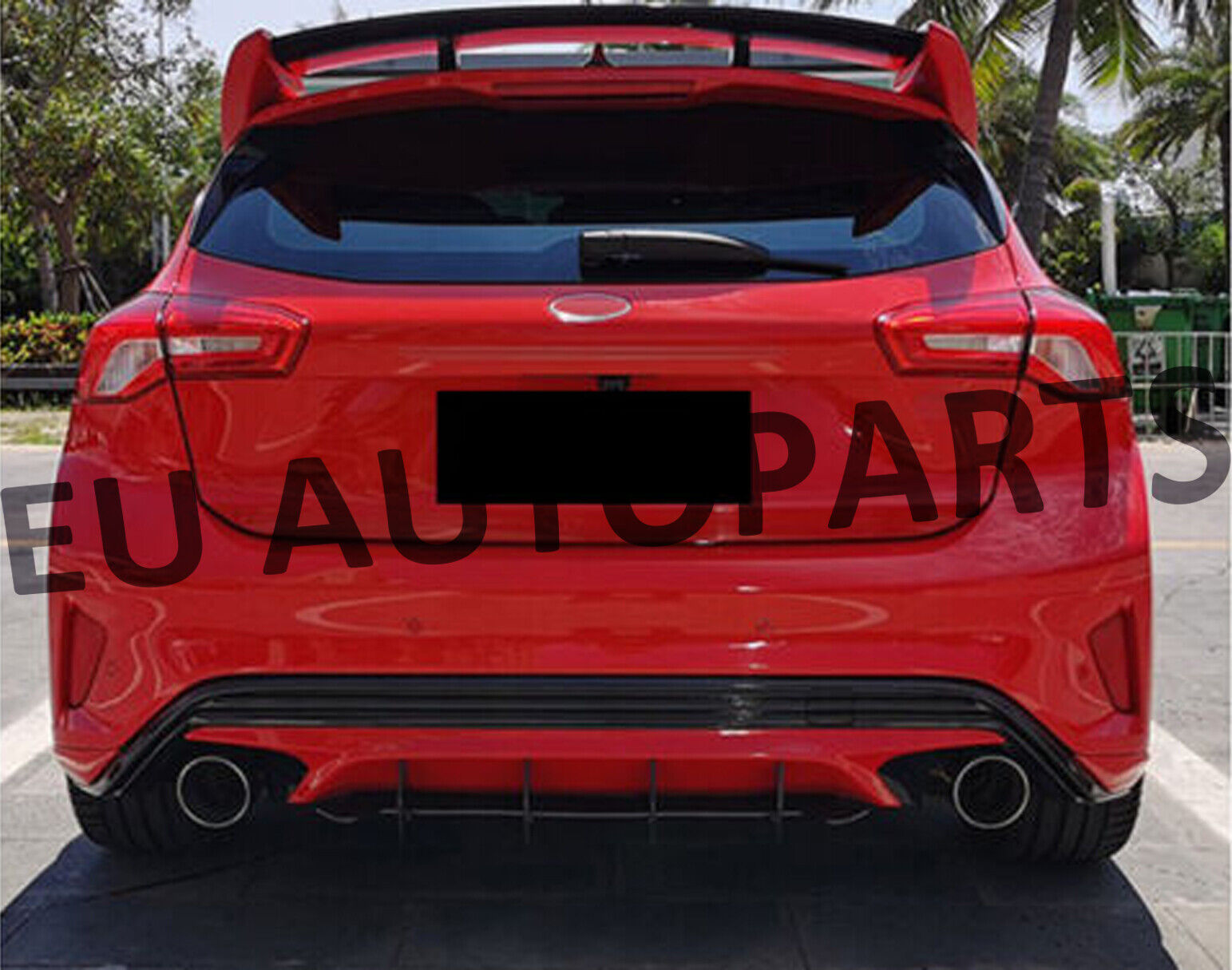FOR FORD FOCUS REAR BUMPER DIFFUSER LIP ADDON WITH RIBS FINS GLOSS BLACK 19+