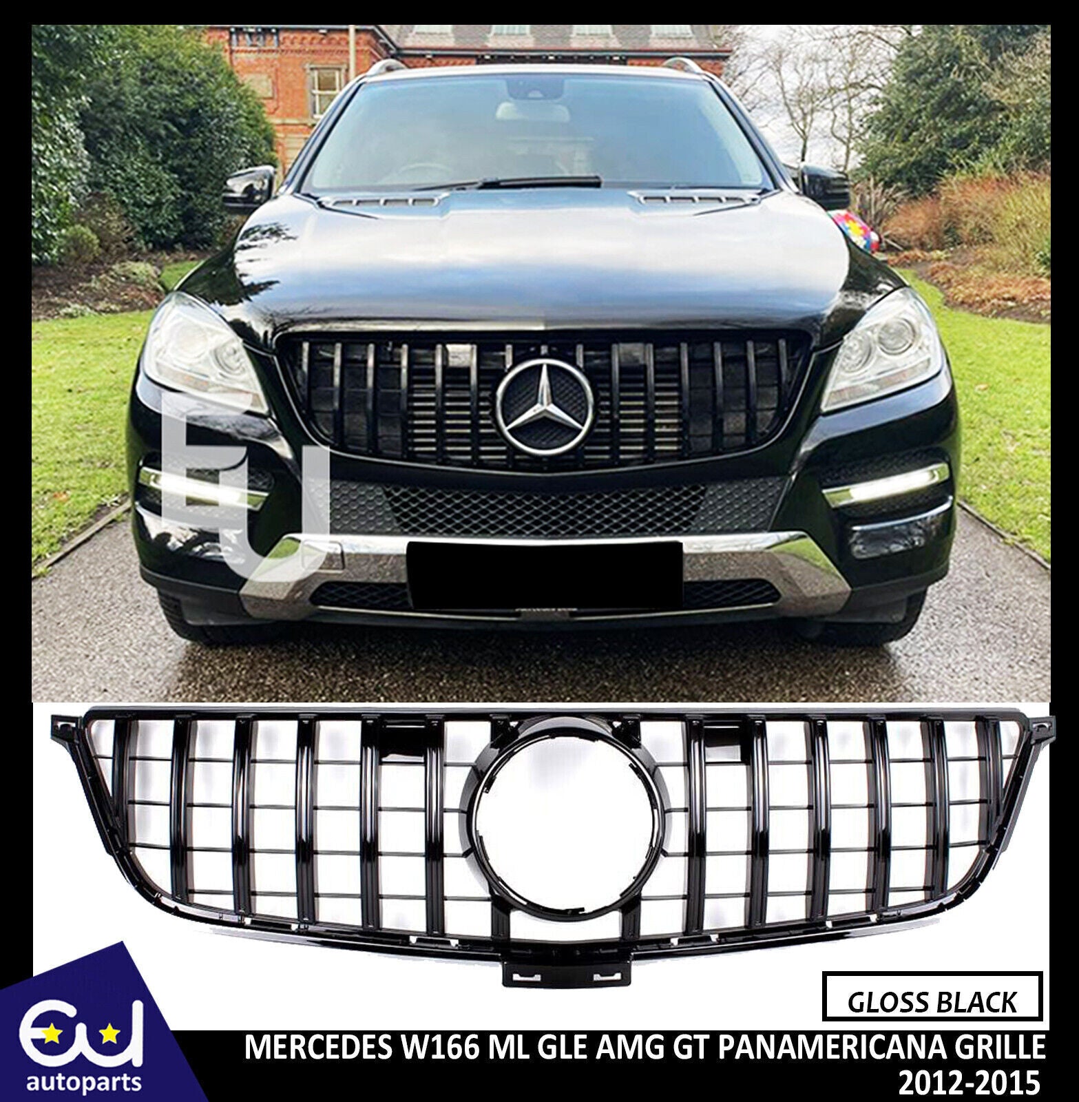 FOR MERCEDES W166 M CLASS ML GT PANAMERICA FRONT GRILLE GRILL GLOSS BLACK 12-15