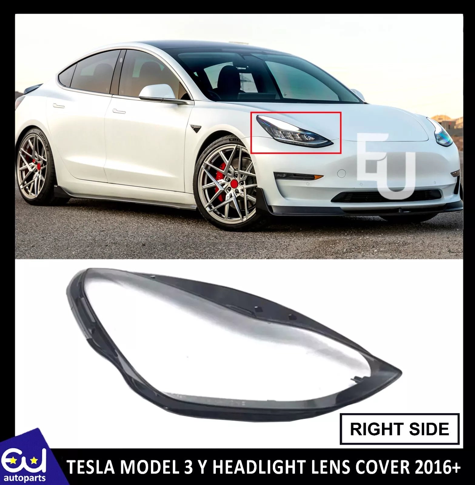 FOR TESLA MODEL 3 Y HEADLIGHT LENS HEADLAMP COVER RIGHT DRIVER SIDE 2016 ONWARDS
