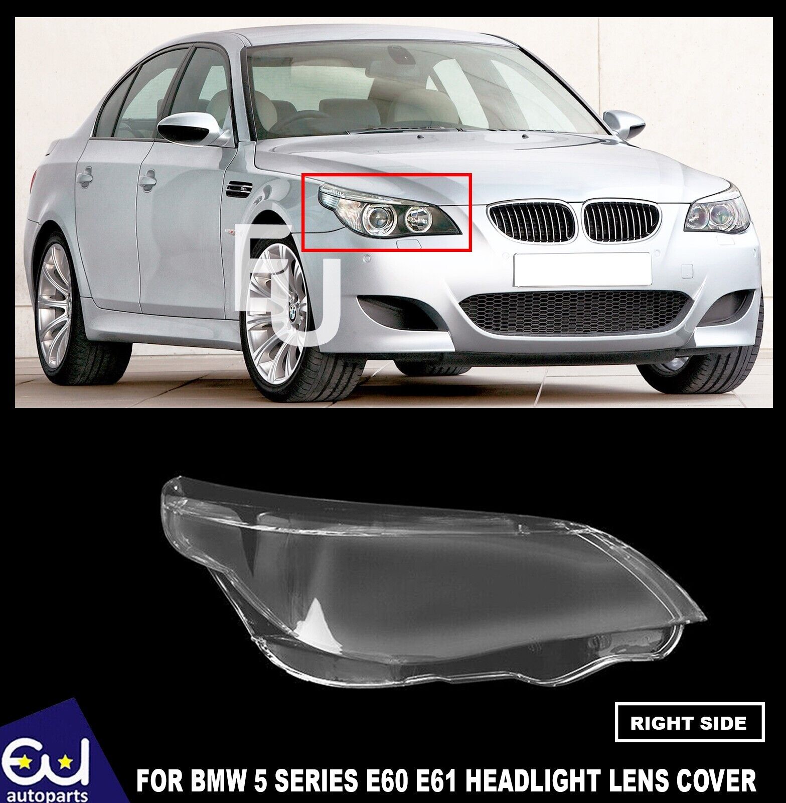 RIGHT DRIVER SIDE HEADLIGHT LENS COVER HEADLAMP SHELL FOR BMW 5 SERIES E60 E61
